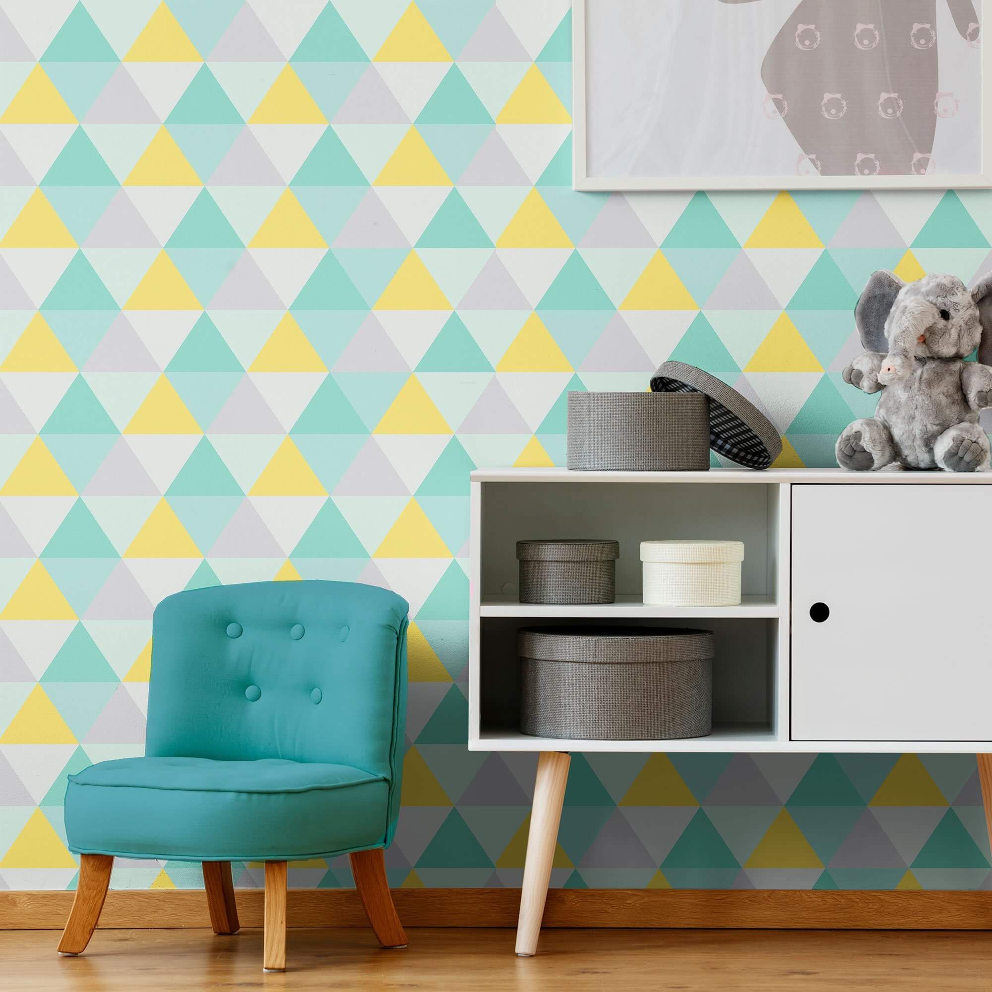 Green Triangles Geometric Peel and Stick Removable Wallpaper - Self-Adhesive Decorative Wall Covering for Bedroom, Living Room & Nursery Decor