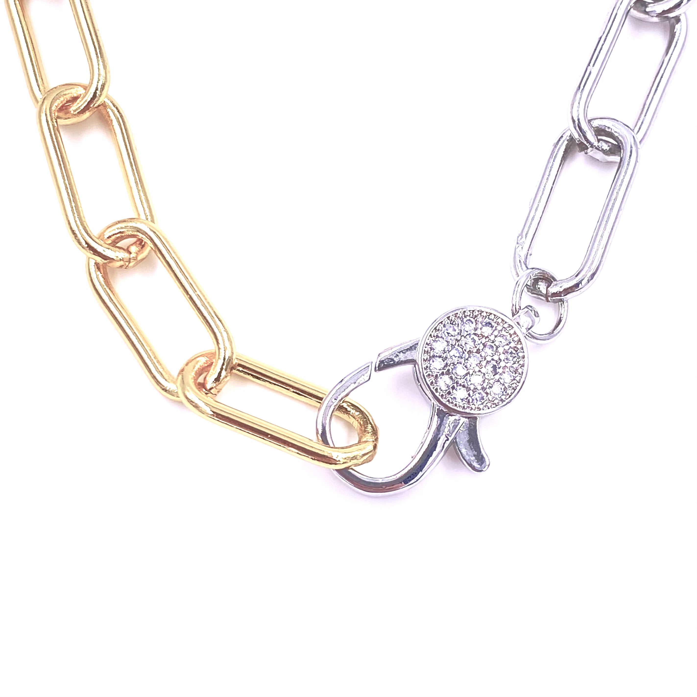 Ashley Gold Stainless Steel Gold Plated Mixed Metal CZ Lobster Clasp Link Necklace for Women - Elegant Layering Jewelry for Parties, Weddings & Everyday Wear