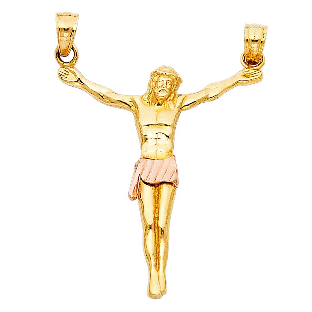 14K Two-Tone Rose & Yellow Gold Jesus Christ Pendant - Diamond Cut Religious Charm for Necklace - Perfect Gift for Baptism, Confirmation & Faith Jewelry Lovers