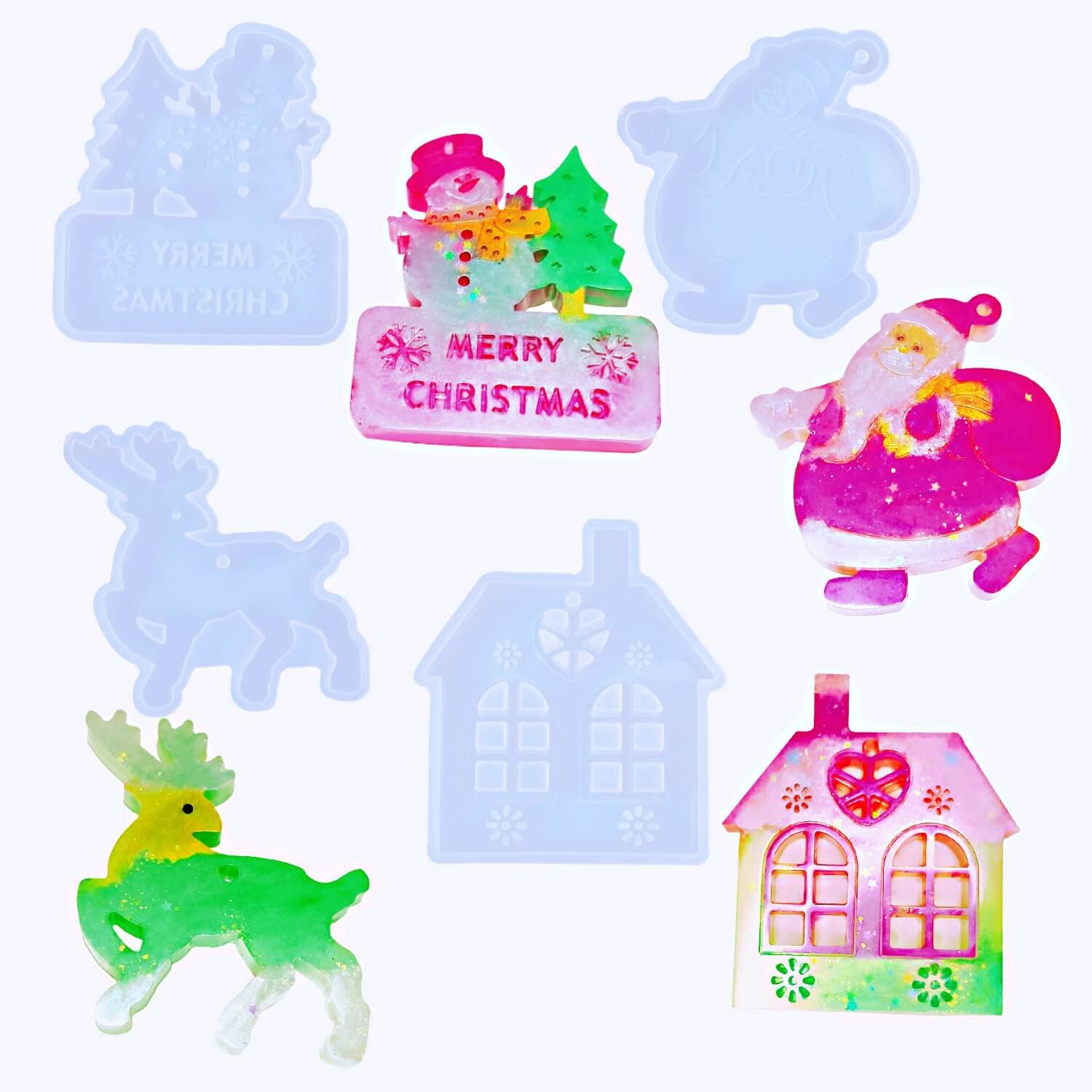 Rifanda Silicone Christmas Ornament Molds Set - DIY Resin Snowflake, Santa, Bag Tag, Necklace Pendant & Keychain Molds for Holiday Decorations - Perfect for Christmas Tree Decor, Gift Making & Craft Projects