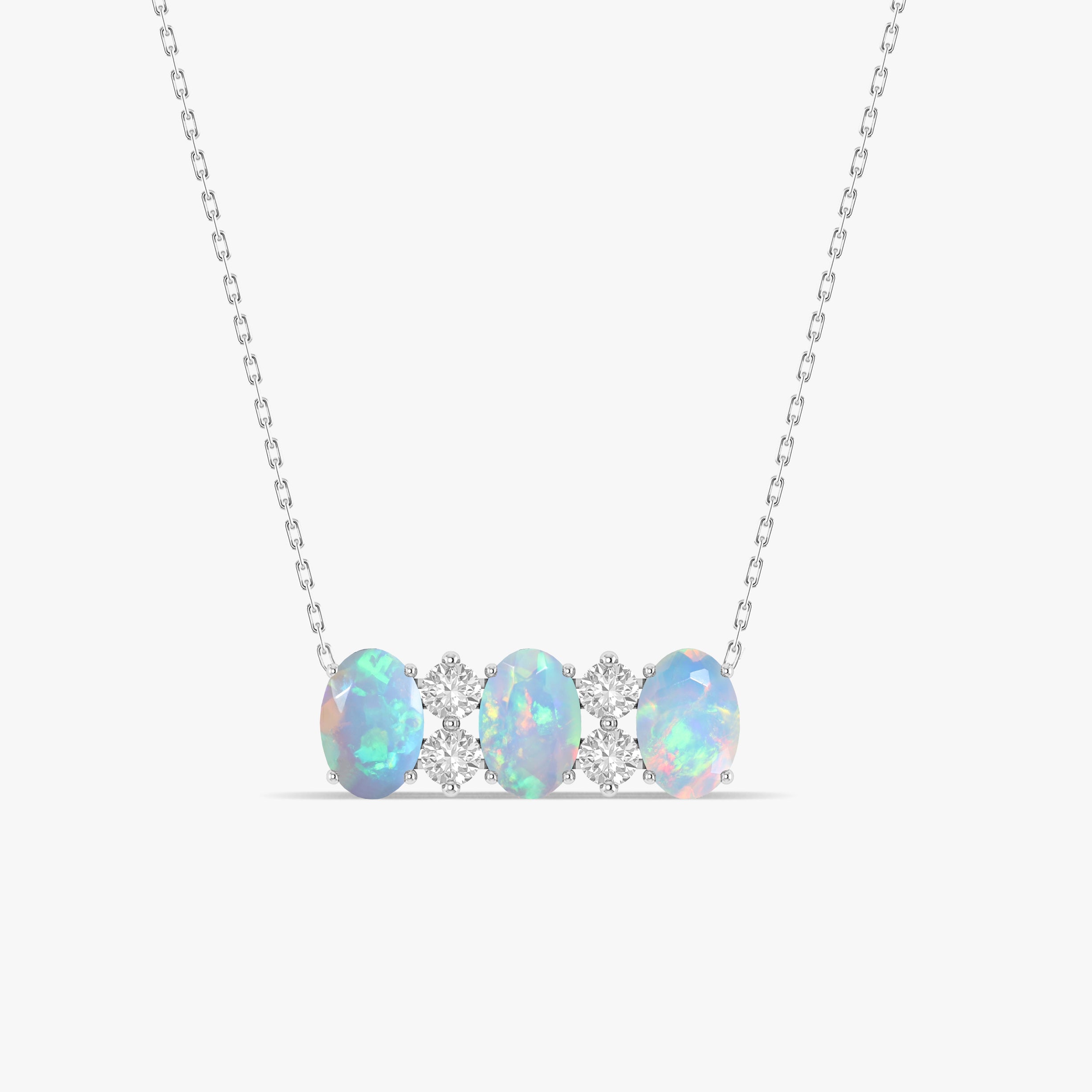 Natural White Opal 3-Stone Oval Pendant Necklace for Women - Elegant Jewelry Gift for Birthday, Anniversary & Special Occasions