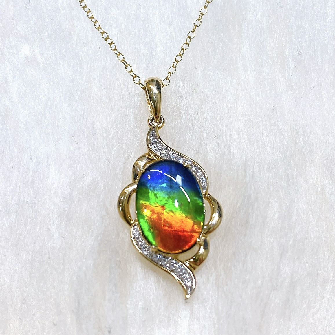14K Gold AA Ammolite Pendant with Diamond - Elegant Natural Gemstone Jewelry for Women | Perfect for Gifts, Anniversaries & Special Occasions