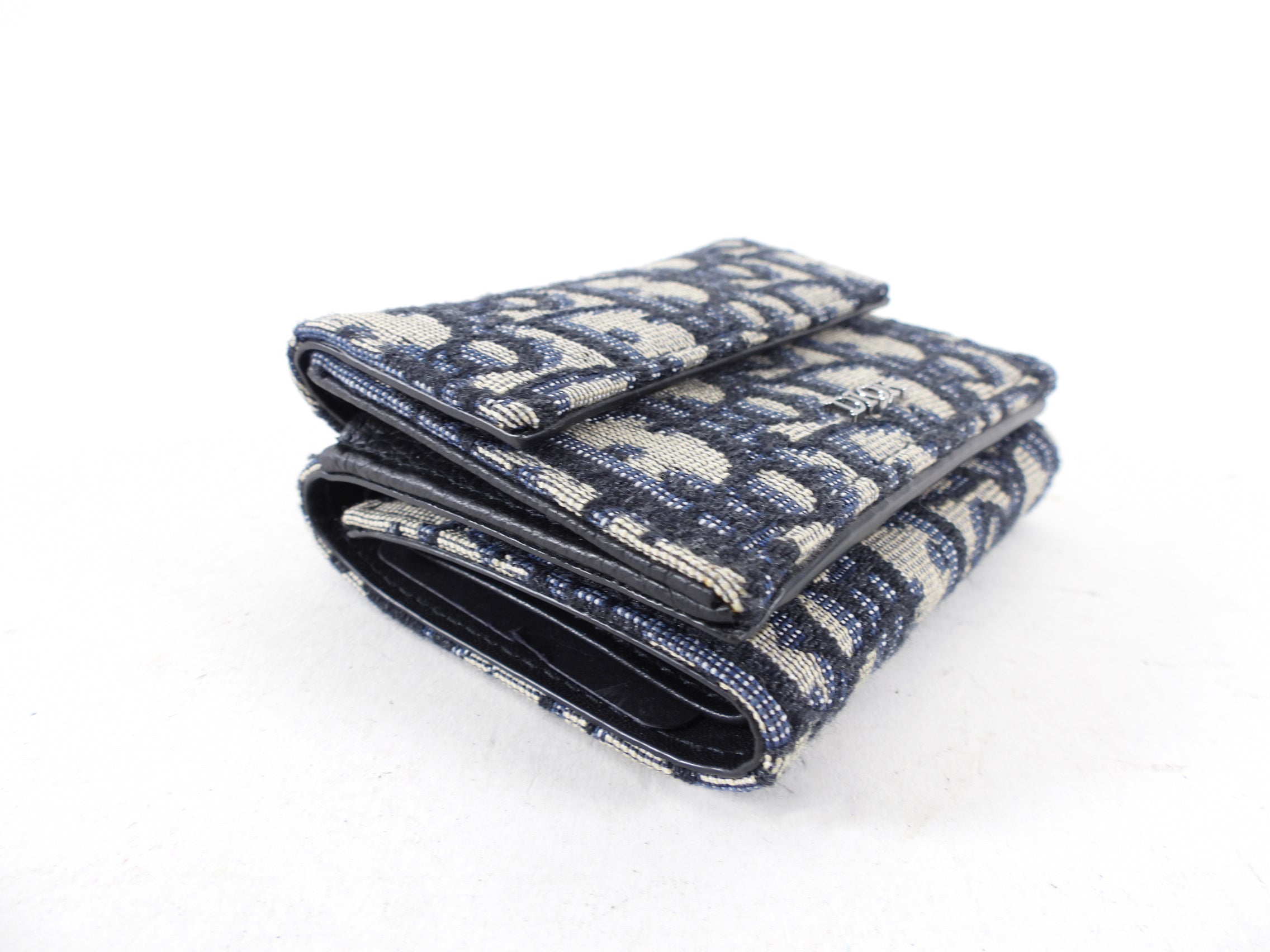 Christian Dior Oblique Canvas Navy Trifold Compact Wallet for Men - Luxury Designer RFID Blocking Slim Card Holder - Perfect for Travel, Business & Everyday Use