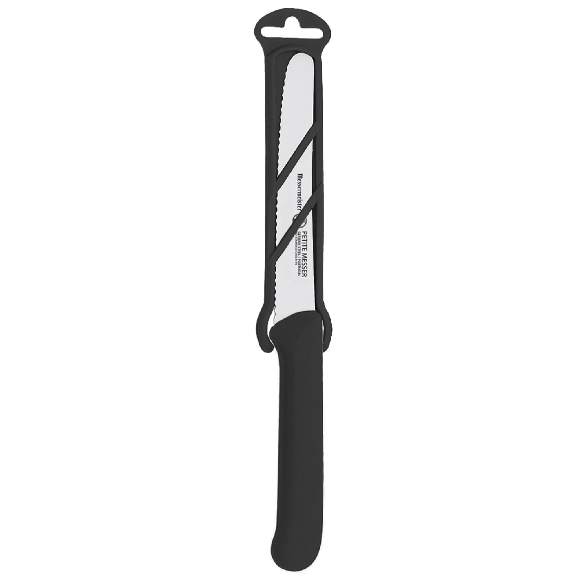 Messermeister 4.5-Inch Serrated Tomato Knife with Protective Sheath - Premium Black Kitchen Knife for Slicing Tomatoes, Bread & Soft Fruits - Perfect for Home Chefs & Professional Kitchens