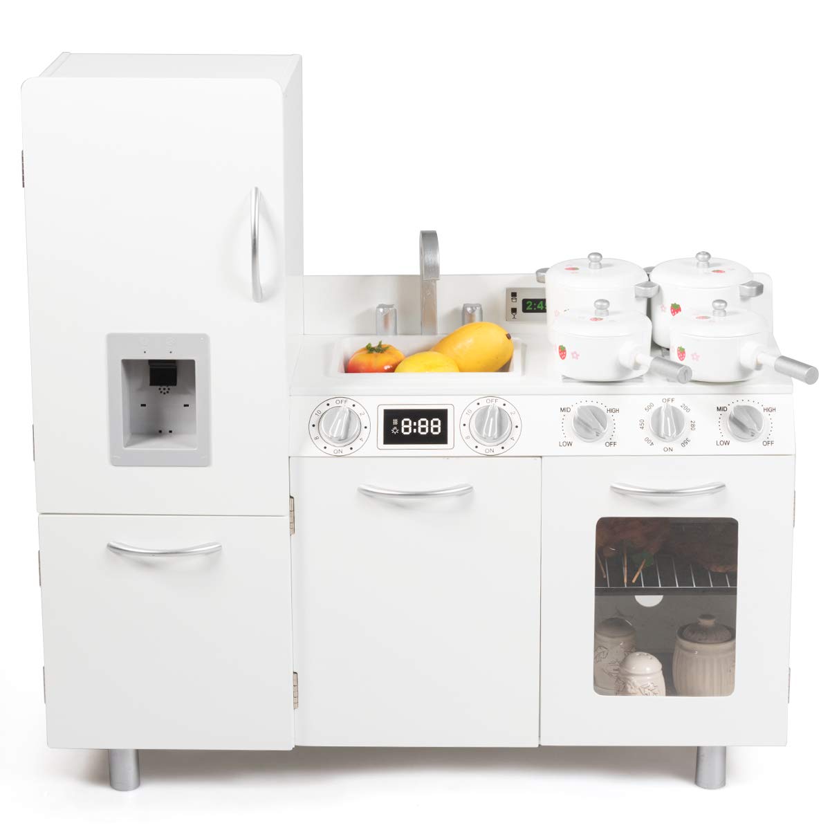 MAT EXPERT Wooden Play Kitchen for Kids - Pretend Kitchen Playset with Microwave, Sink, Faucet, Fridge & Stove - 4 Large Cabinets - Chef Toy Set for Boys & Girls Ages 3+ - Perfect for Pretend Play, Role Play & Early Childhood Development