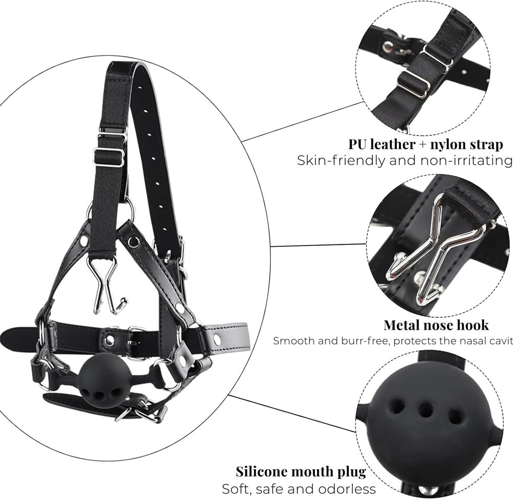 Adjustable BDSM Ball Gag with Metal Hook - Bondage Toy for Adults