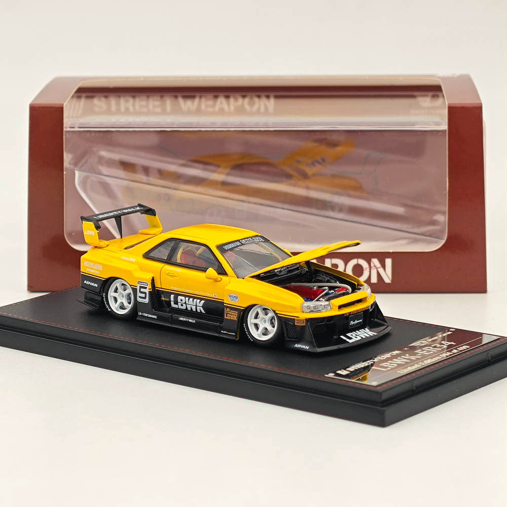 1/64 Scale Street Weapon Nissan GT-R ER34 #5 LBWK Yellow Diecast Model Car - Collectible Toy Car for Adults & Kids - Perfect for Display, Gifts, and Racing Enthusiasts