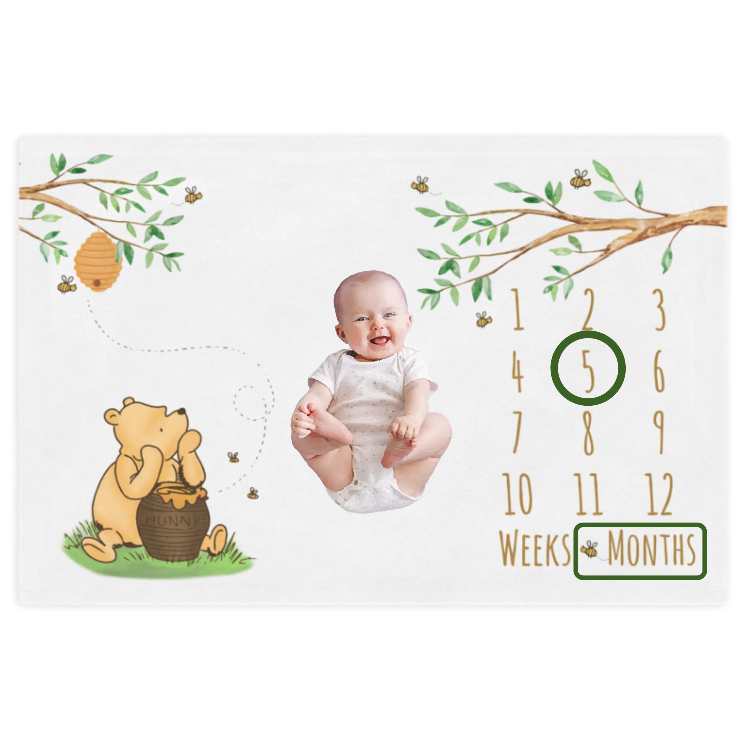 Winnie Bear Baby Milestone Blanket - Minky Fleece 60x40