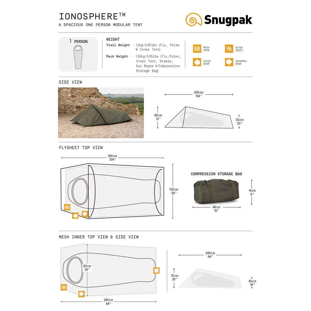 Snugpak Ionosphere Tent - Lightweight 1-Person Backpacking Tent for Camping & Hiking - Waterproof & Compact Outdoor Shelter for Adventure Travel