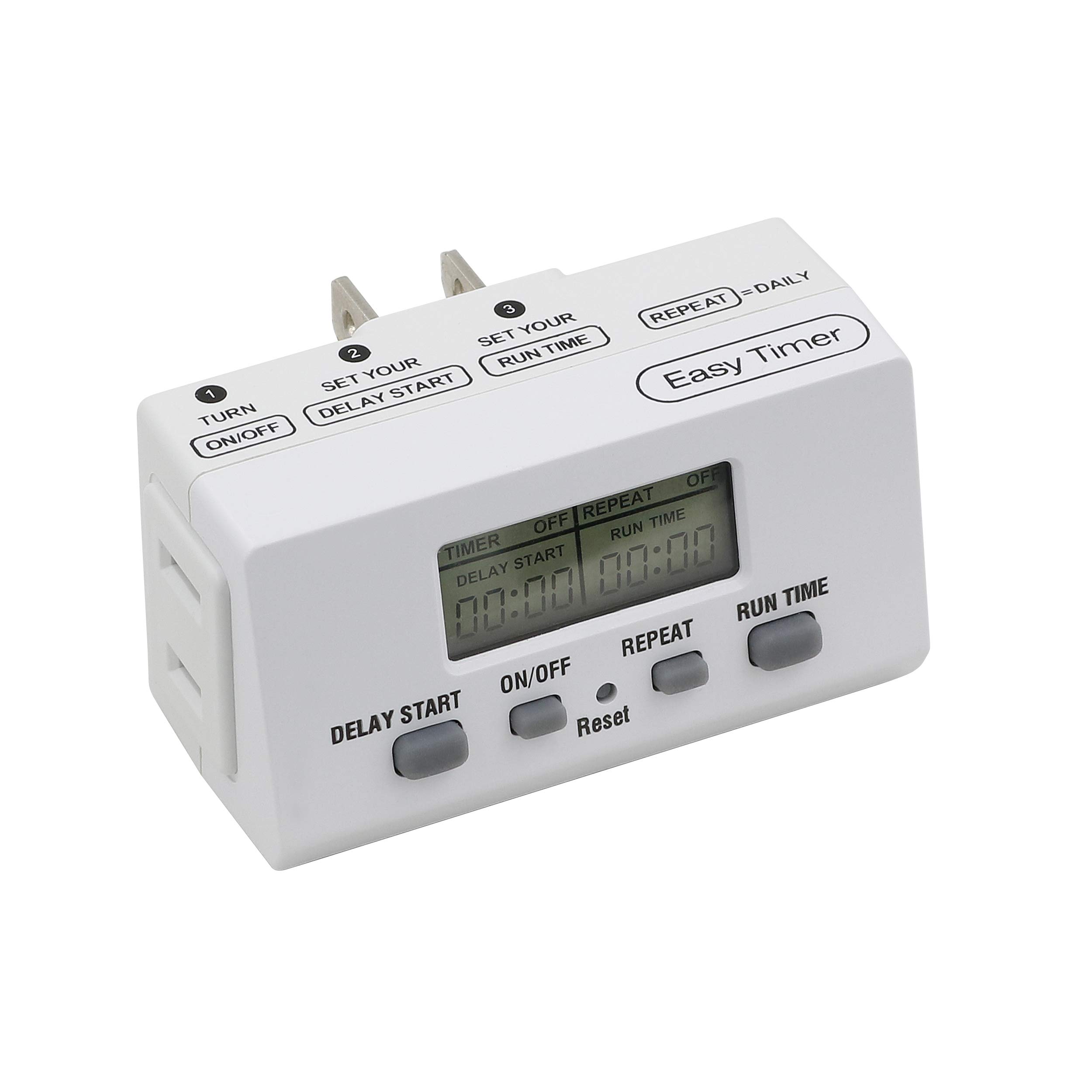 Dual Pack Clear Power Indoor Timer with Polarized Outlet - EZ Digital Timer for Lamps, Fans & Grow Lights (White, Polarized Plug, 2-Pack DCIT-0010-DC) - Perfect for Home Automation, Energy Savings & Plant Growth
