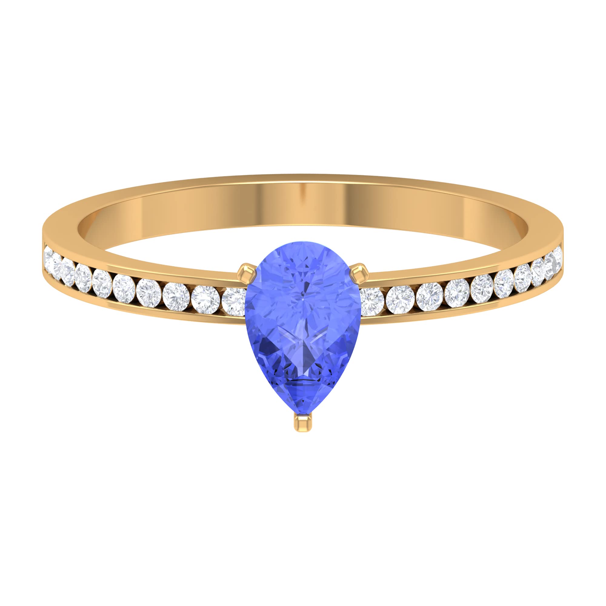 1 CT Tanzanite and Diamond Ring for Women - 5X7 MM Pear Cut Blue Tanzanite Solitaire Ring in 14K Solid Gold | Elegant Jewelry Gift for Anniversary, Engagement, Wedding & Special Occasions