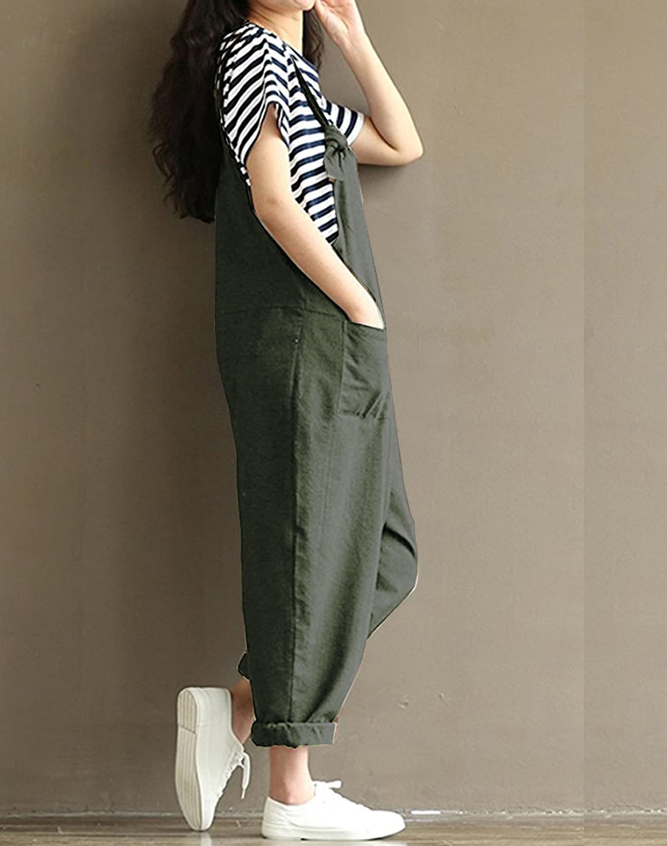 **Aedvoouer Women's Plus Size Wide Leg Jumpsuit - Loose Cotton Linen Overalls with Bib Pants for Casual Wear, Work & Outdoor Activities**