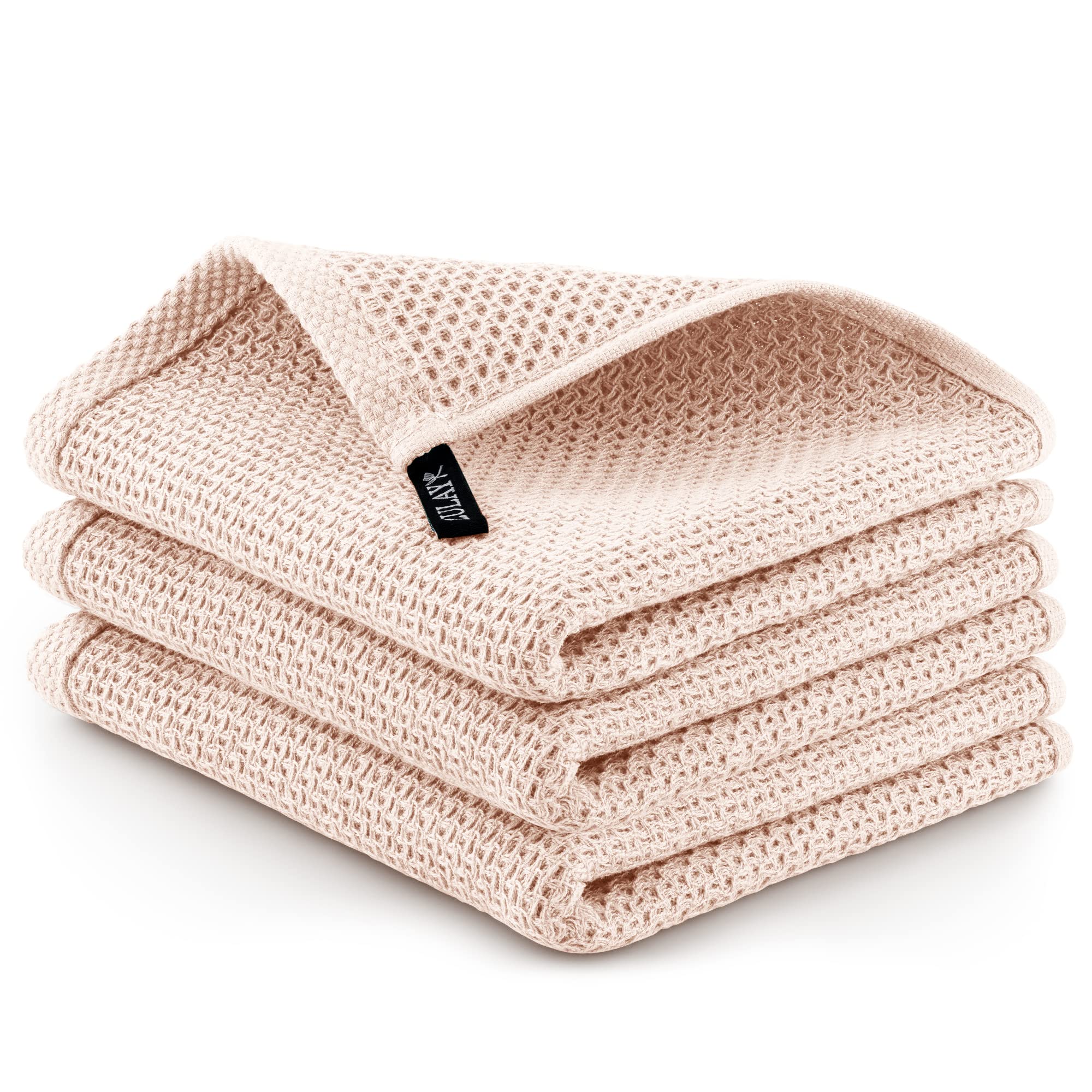 Zulay 3-Pack Cotton Waffle Weave Kitchen Towels - Super Absorbent for Dishes & Cleaning (Beige) - Perfect for Home & Commercial Use