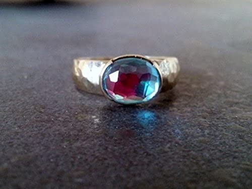 Rainbow Topaz Ring - 14K Gold Hammered Band, Mystic Gemstone Jewelry for Women, Unique Wedding Gift & Anniversary Present | Perfect for Bridal, Boho Style & Everyday Wear
