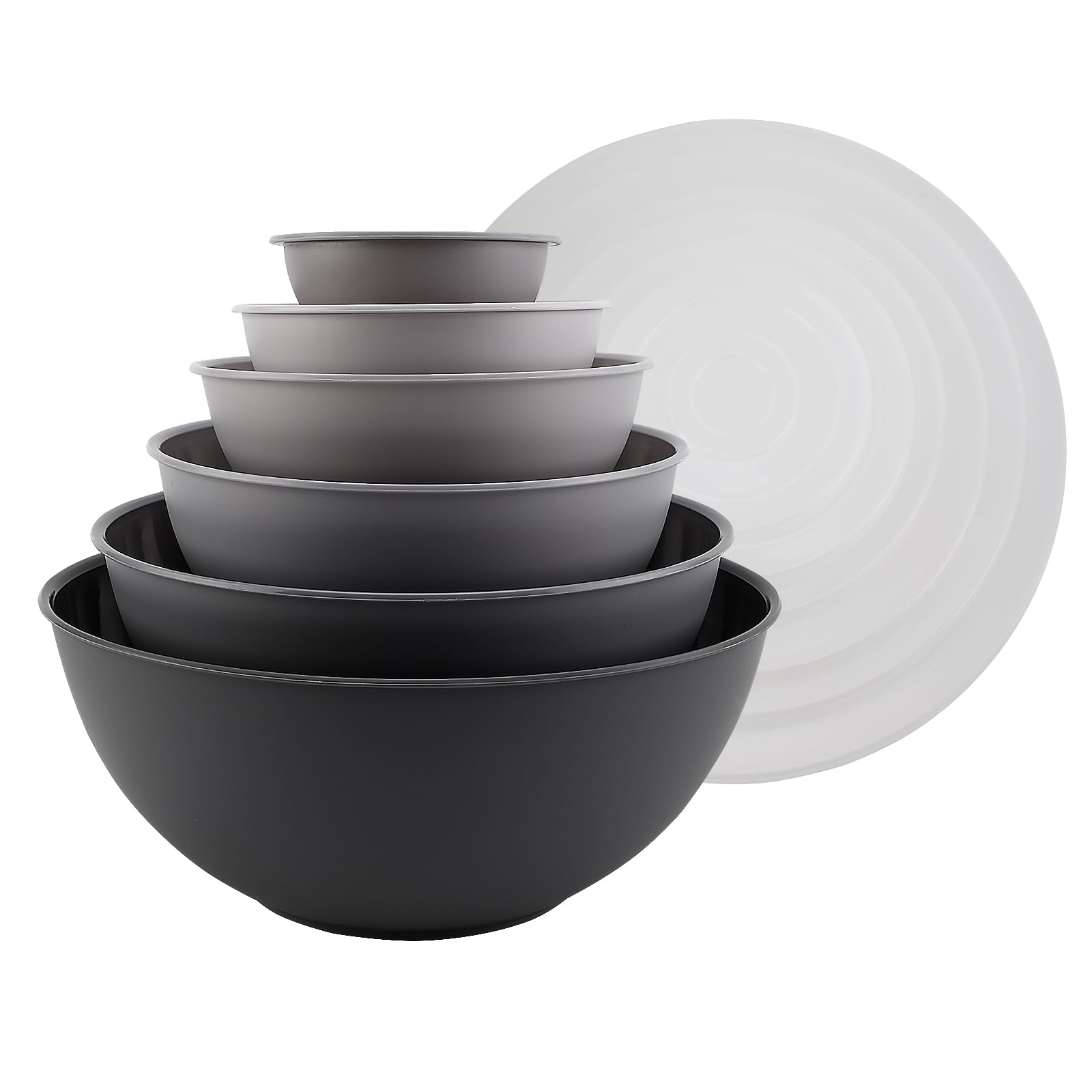 COOK WITH COLOR Plastic Nesting Mixing Bowls Set - 12 Piece Kitchen Prep Bowls with Lids, Microwave & Dishwasher Safe (Gray Ombre) for Baking, Meal Prep & Food Storage