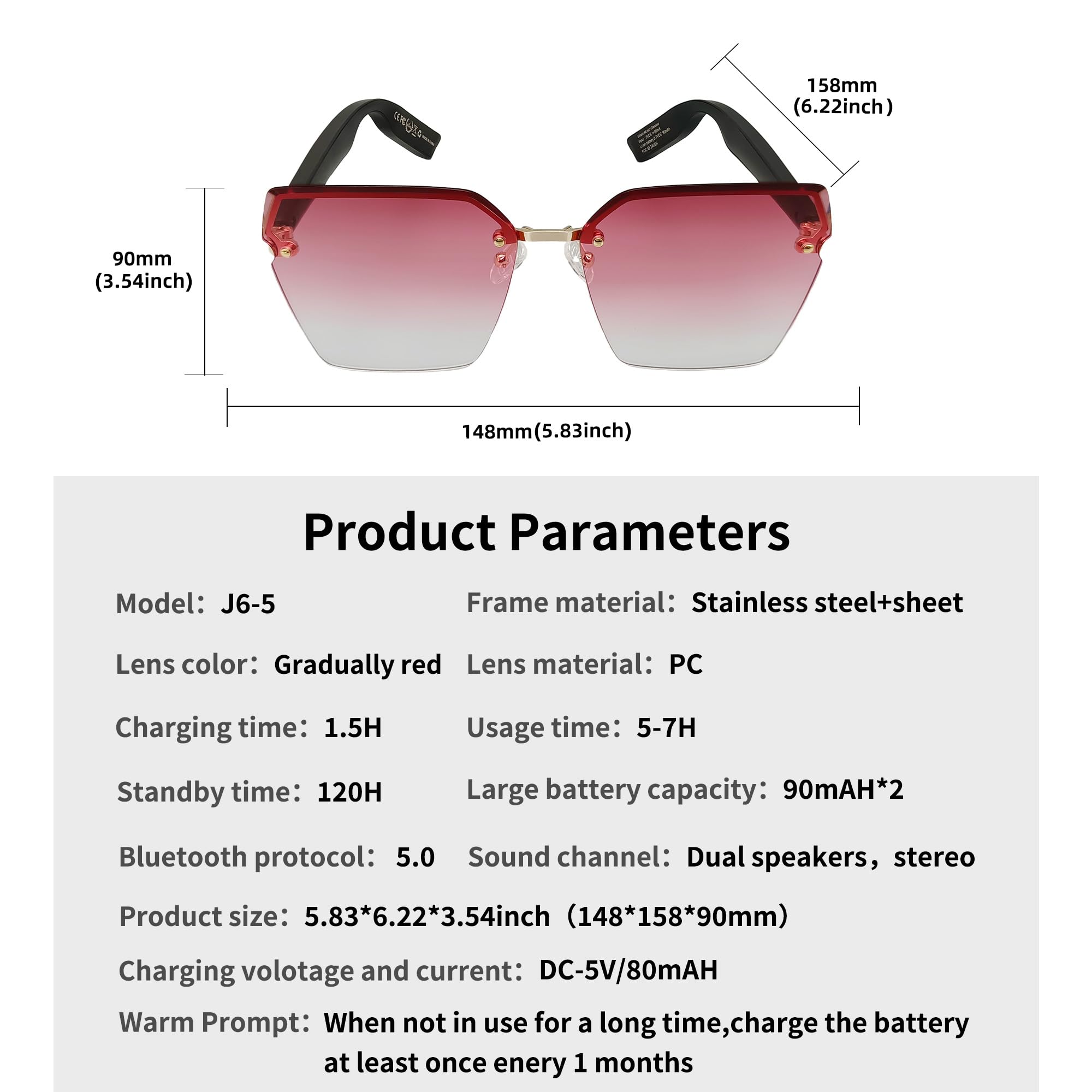 Smart Bluetooth Sunglasses for Men & Women - Frameless Design with Bluetooth 5.0, Gradient Lens & Voice Control - Compatible with All Smart Devices (Gradient Red) - Perfect for Driving, Running & Outdoor Activities