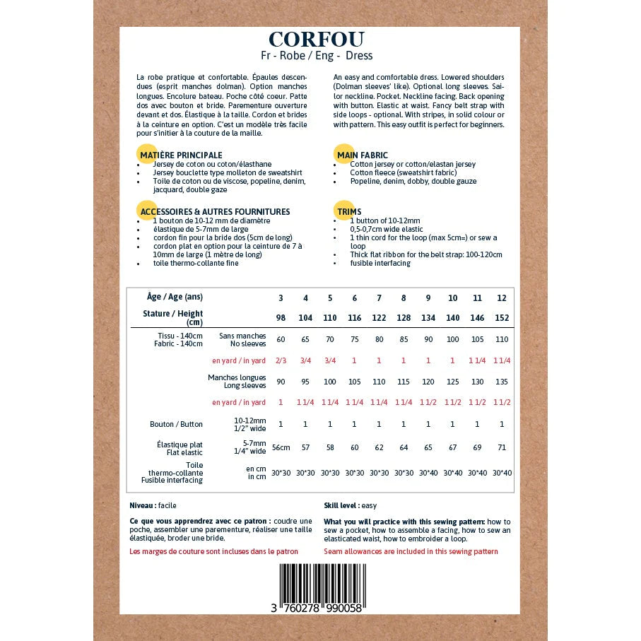 Corfou Dress Sewing Pattern for Girls Age 3-12 Years | DIY Kids Clothing | Perfect for Birthday Parties, School Events & Special Occasions