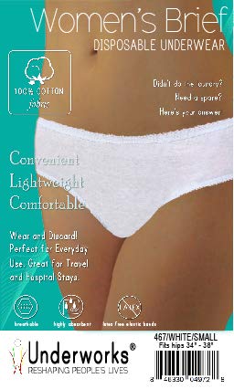 Underworks 10-Pack Women's Disposable 100% Cotton Underwear - Breathable & Comfortable for Travel, Hospital Stays, Emergencies - Perfect for Postpartum, Surgery Recovery & Hygiene Protection
