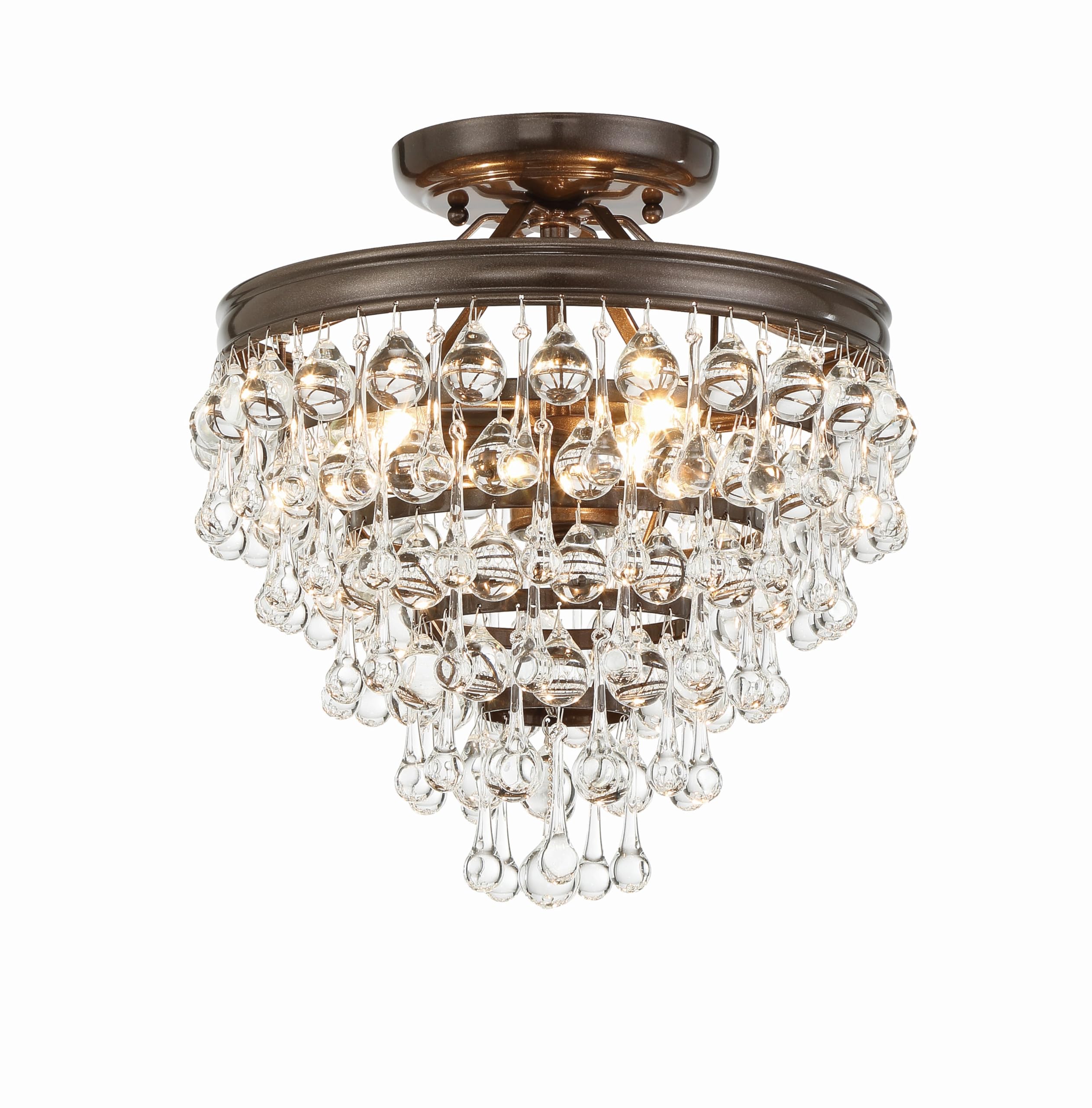 Calypso 3-Light Crystal Teardrop Mini Chandelier in Vibrant Bronze - Elegant Ceiling Lighting Fixture for Dining Room, Bedroom or Entryway