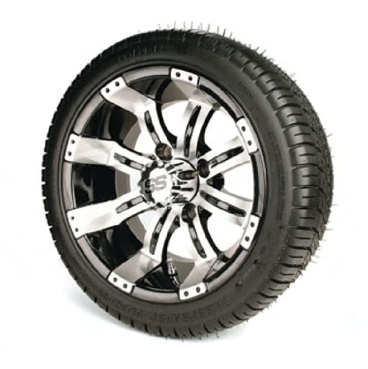 GTW Tempest 12 Inch Golf Cart Wheels with 205/30-12 Fusion Low Profile Street Tires - Machined & Black Wheels (Set of 4) - Perfect for Street Legal Golf Carts, Neighborhood Cruisers & Custom Golf Cart Upgrades