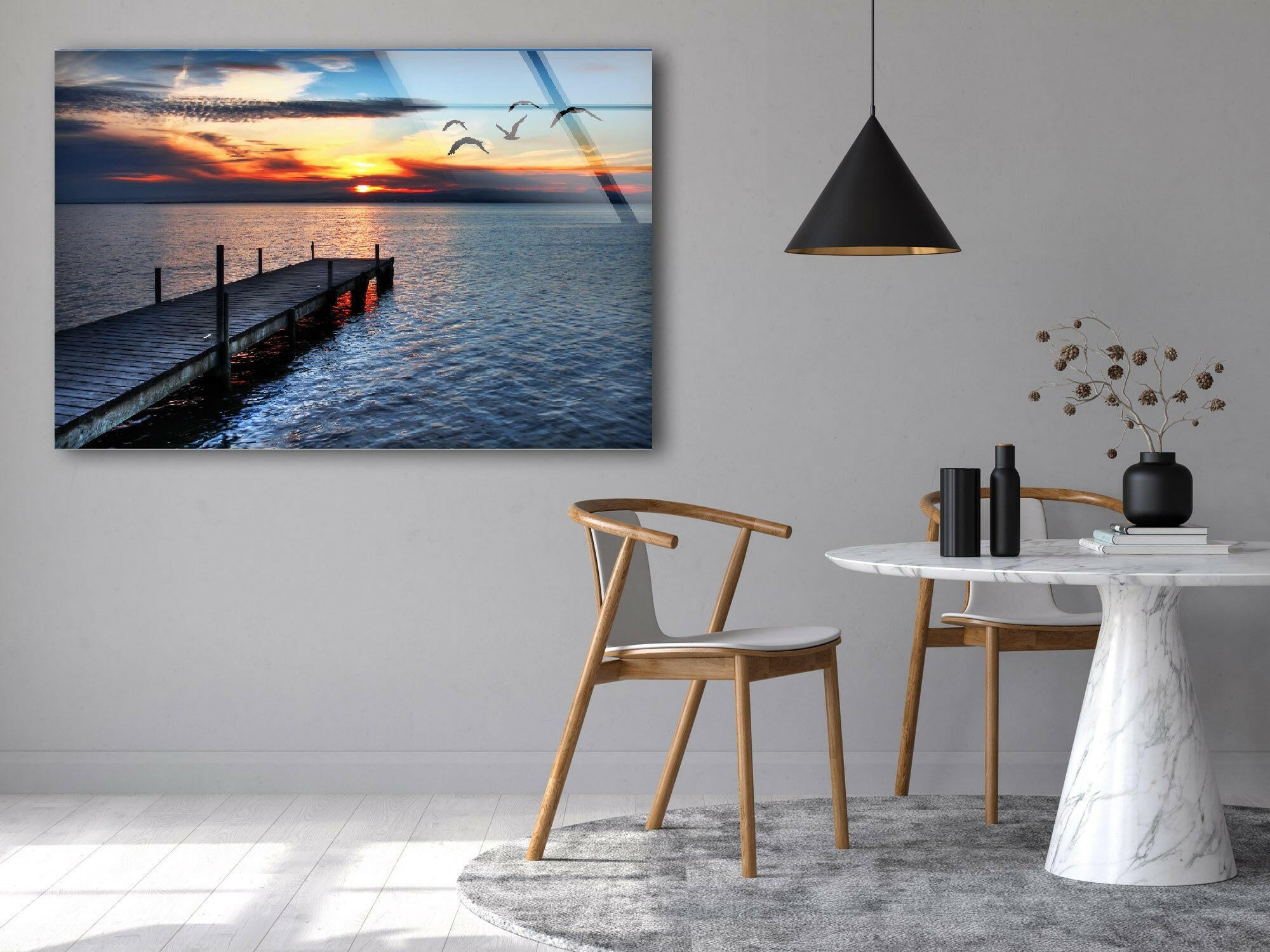Sunset Birds Flock Glass Wall Art - Stunning Home & Office Décor for Living Room, Bedroom, or Entryway