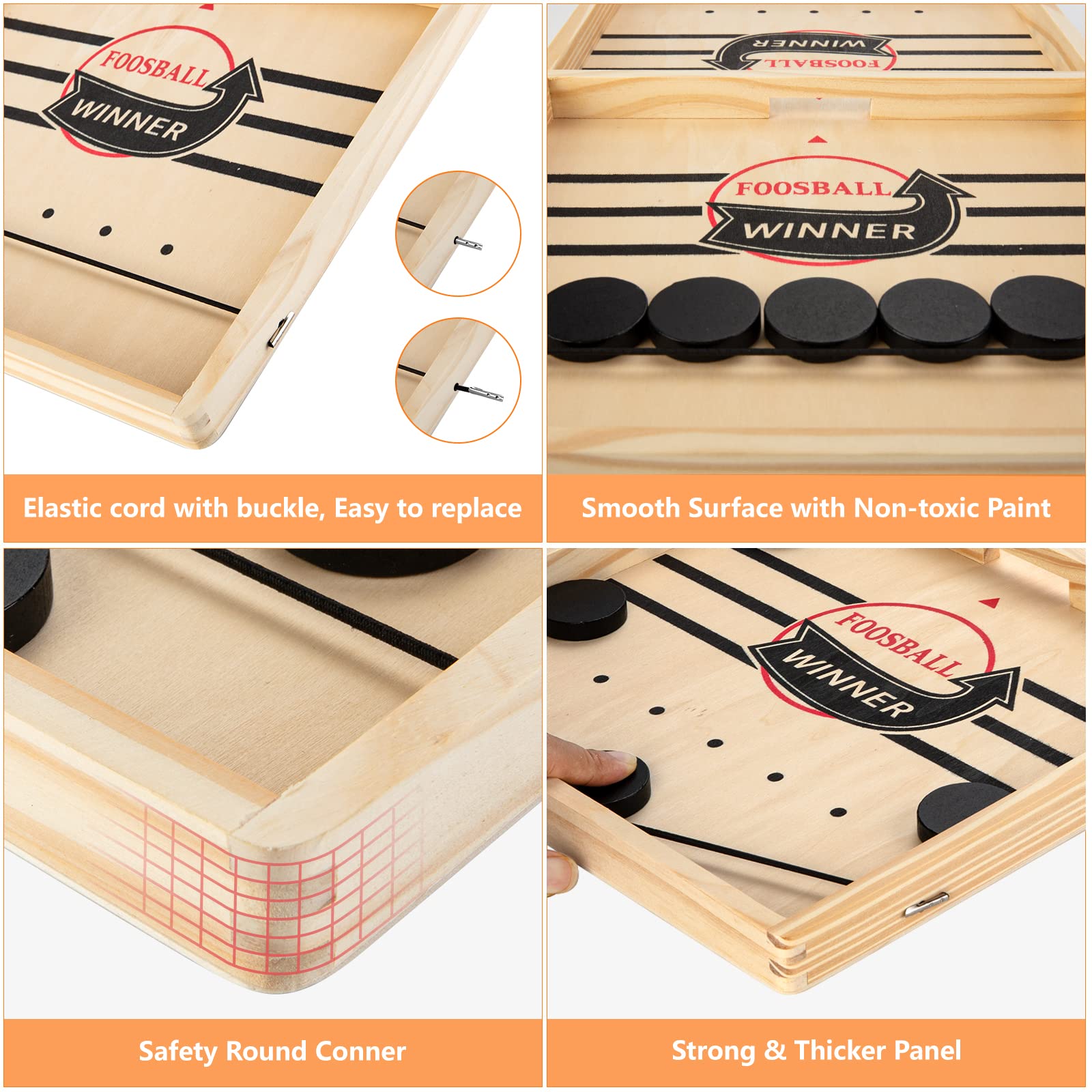 Large Sling Puck Game Set - Fast-Paced Wooden Hockey Tabletop Battle Game for Kids & Adults - Perfect for Family Game Nights, Parties & Indoor Entertainment