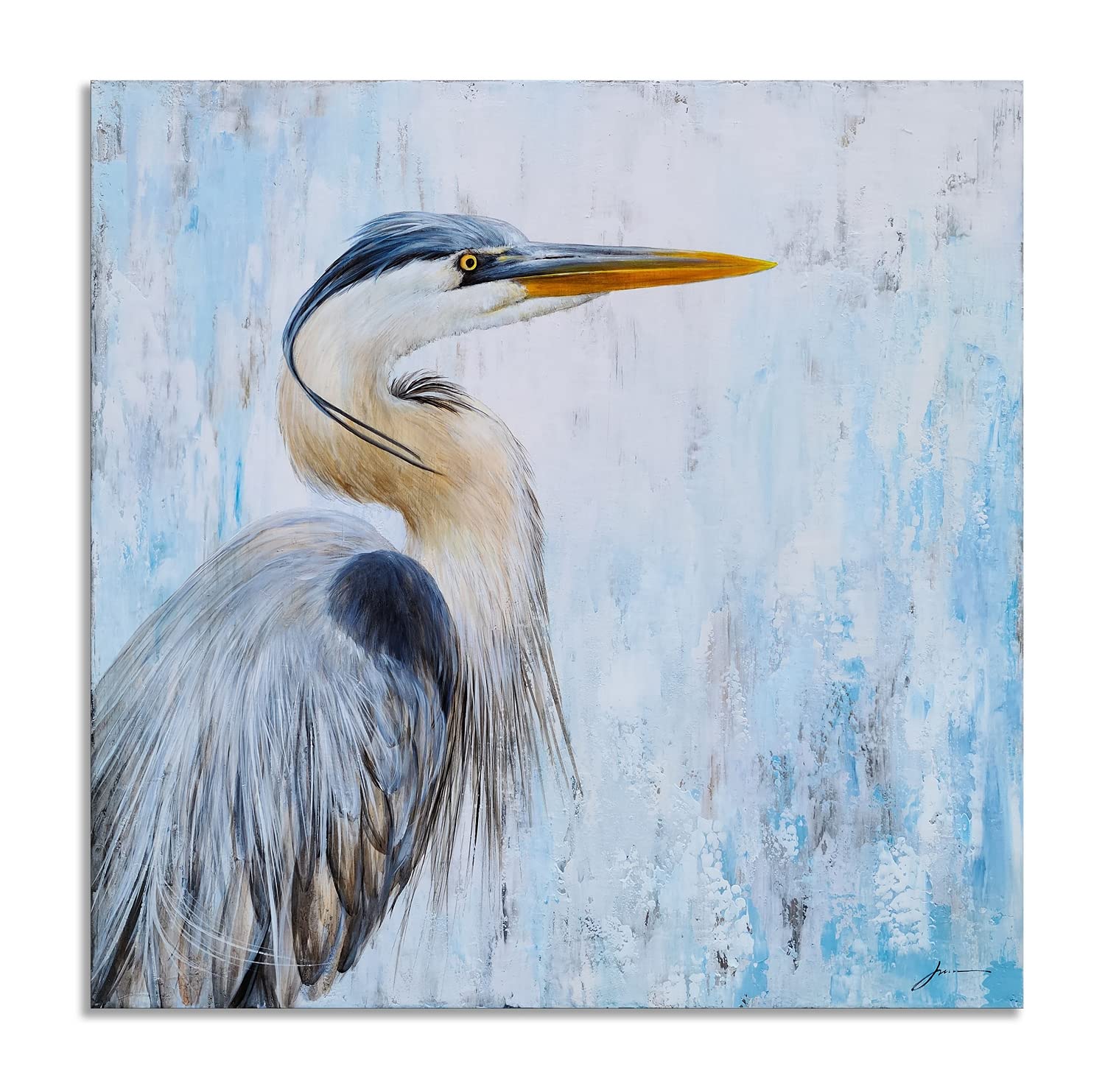 SYGALLERIER Heron Canvas Wall Art - Modern Teal & Grey Abstract Bird Painting with Textured Finish - Cormorant Picture for Living Room, Bedroom, Bathroom Decor - Perfect for Coastal, Boho & Farmhouse Style Homes