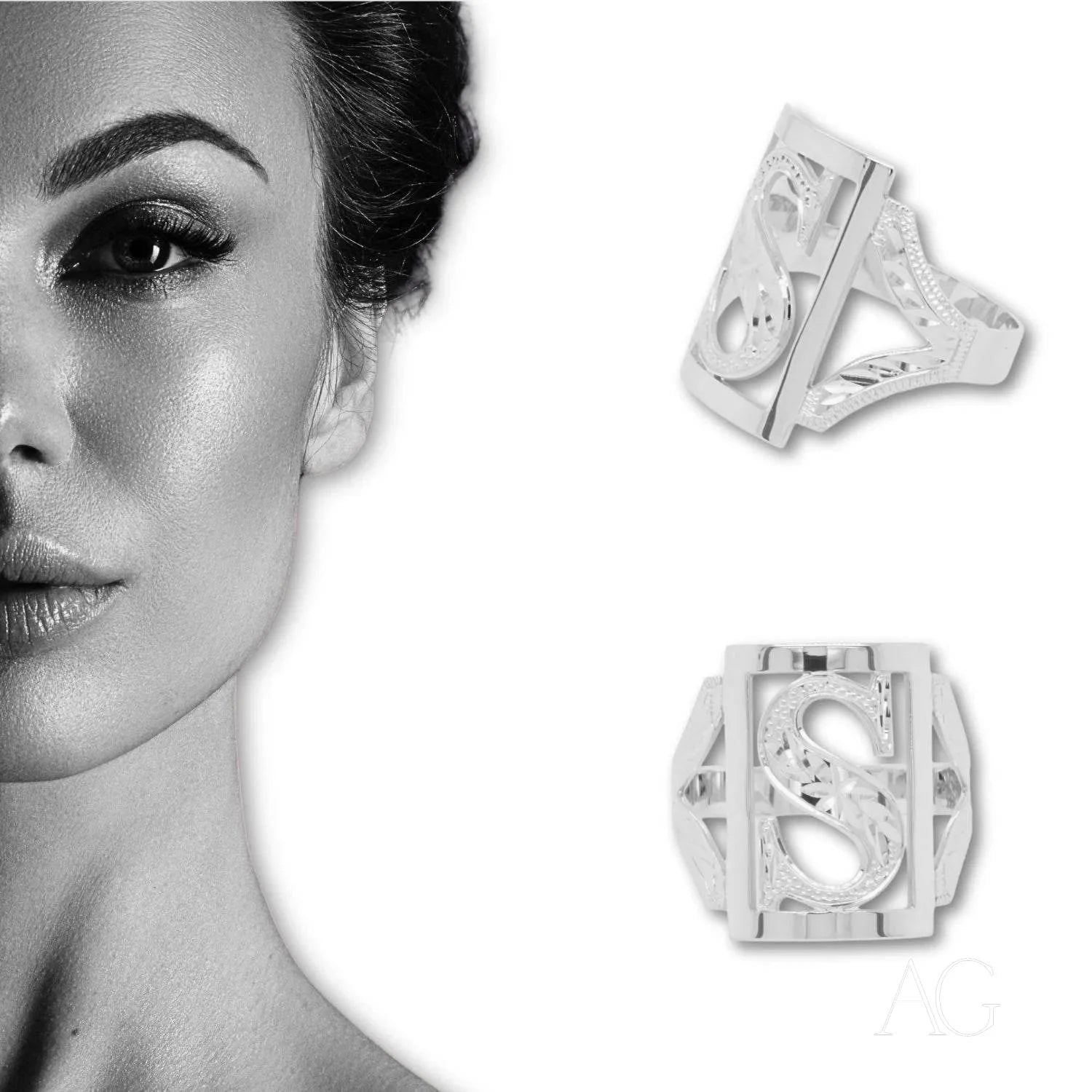 Elegant Personalized Initial Letter Ring for Women - Custom Monogram Name Ring - Perfect Gift for Birthday, Anniversary & Valentine's Day - Sterling Silver or Gold Plated Jewelry