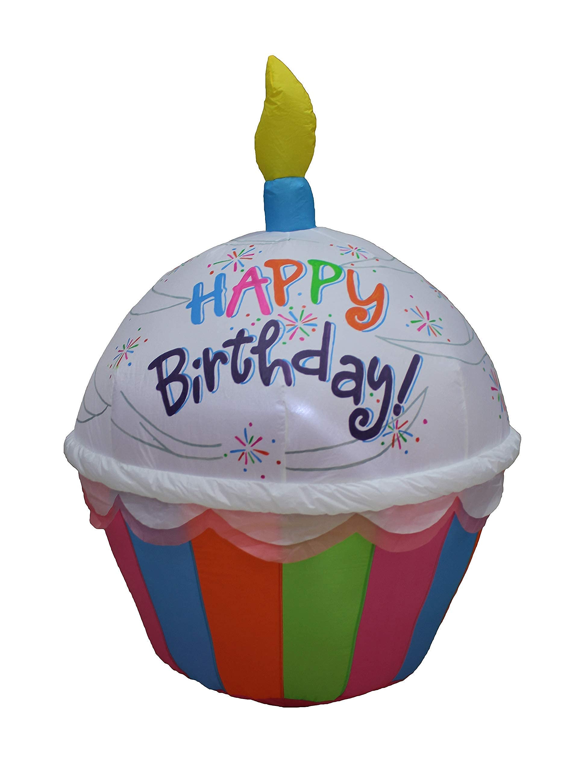 Happy Birthday Party Decorations Bundle - 4ft Tall Inflatable Cupcake with LED Lights (Red & Blue Candles) - Perfect for Indoor & Outdoor Birthday Celebrations, Backyard Parties, and Festive Events
