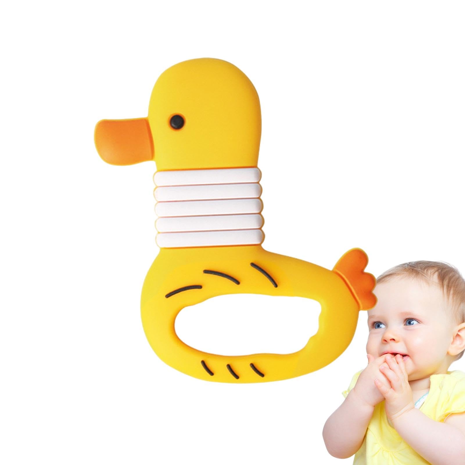 Silicone Teether Duck - Safe Baby Chew Toy for Teething Relief, Sensory & Molar Stimulation - BPA-Free Soothing Gums Toy for Infants & Toddlers (Ideal for Home, Travel & Daycare Use)