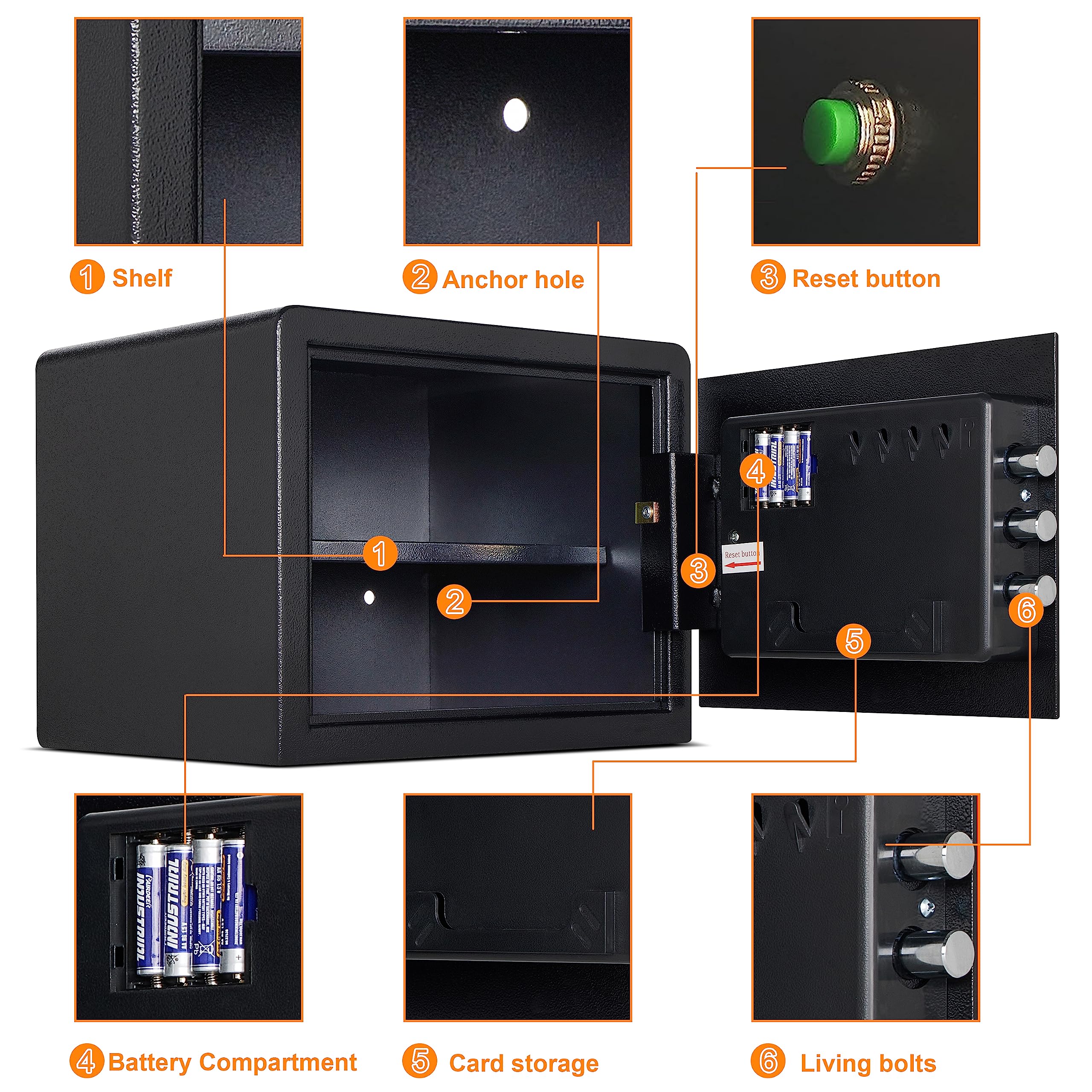 Biometric Digital Security Home Safe Box - Fingerprint Safe for Personal Use, 1.2 Cubic Feet Small Safe for Cash, Jewelry, Valuables & Gun Storage | Perfect for Bedroom, Office & Travel Security (No Fireproof Bag)