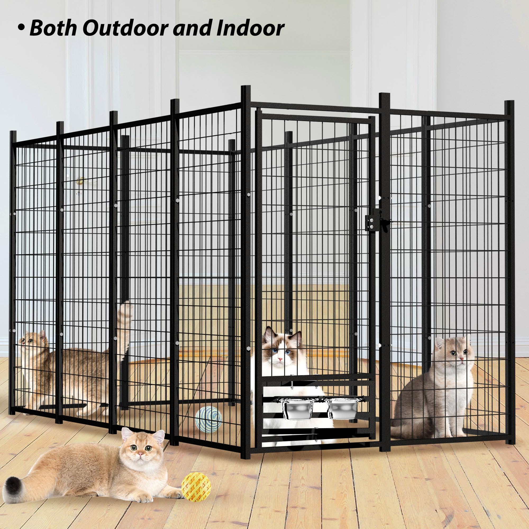 8'x4'x6' Expandable Large Dog Kennel with Bowls - Indoor & Outdoor Dog Playpen, Exercise Cage, Pet Fence with Lockable Feeding Door & Roof - Perfect for Small & Large Dogs in Backyards, Patios, and Travel Use