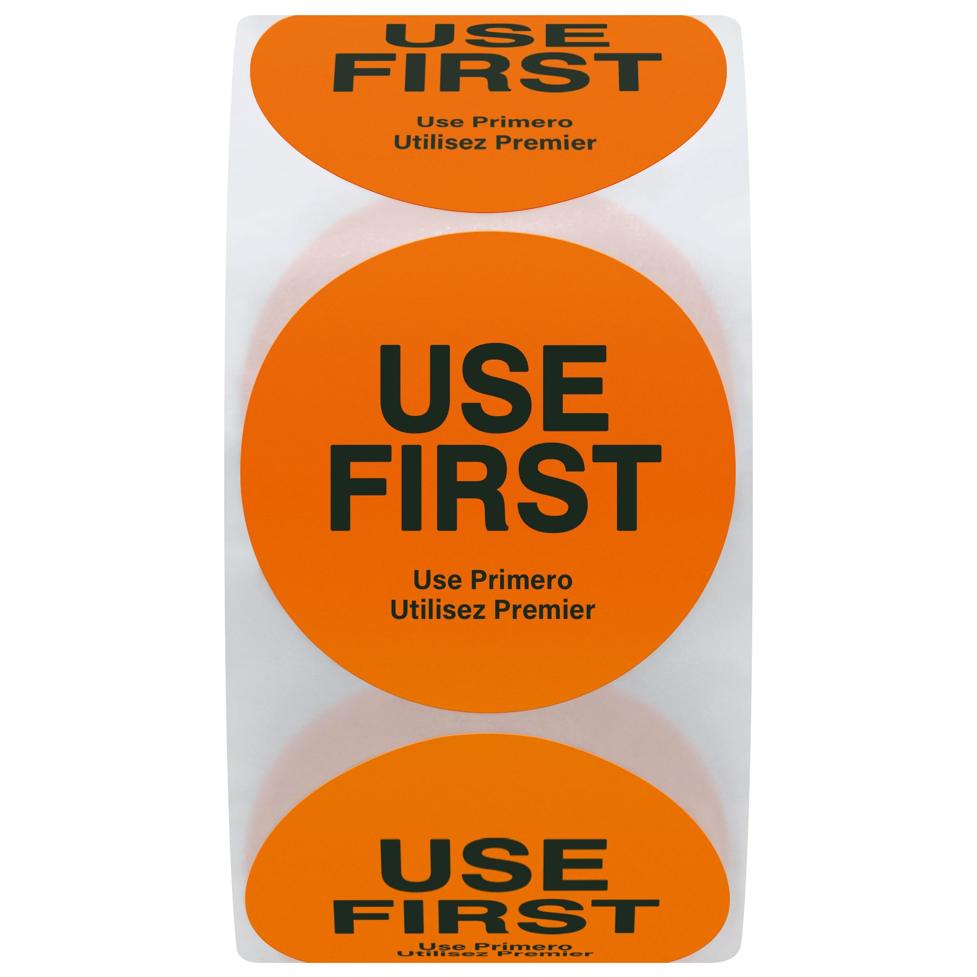 1.5 Inch Food Safe Inventory Control Stickers - Trilingual English/Spanish/French - 500 Stickers per Roll (10 Rolls) - Perfect for Restaurant Food Rotation, Warehouse Organization & Retail Product Labeling