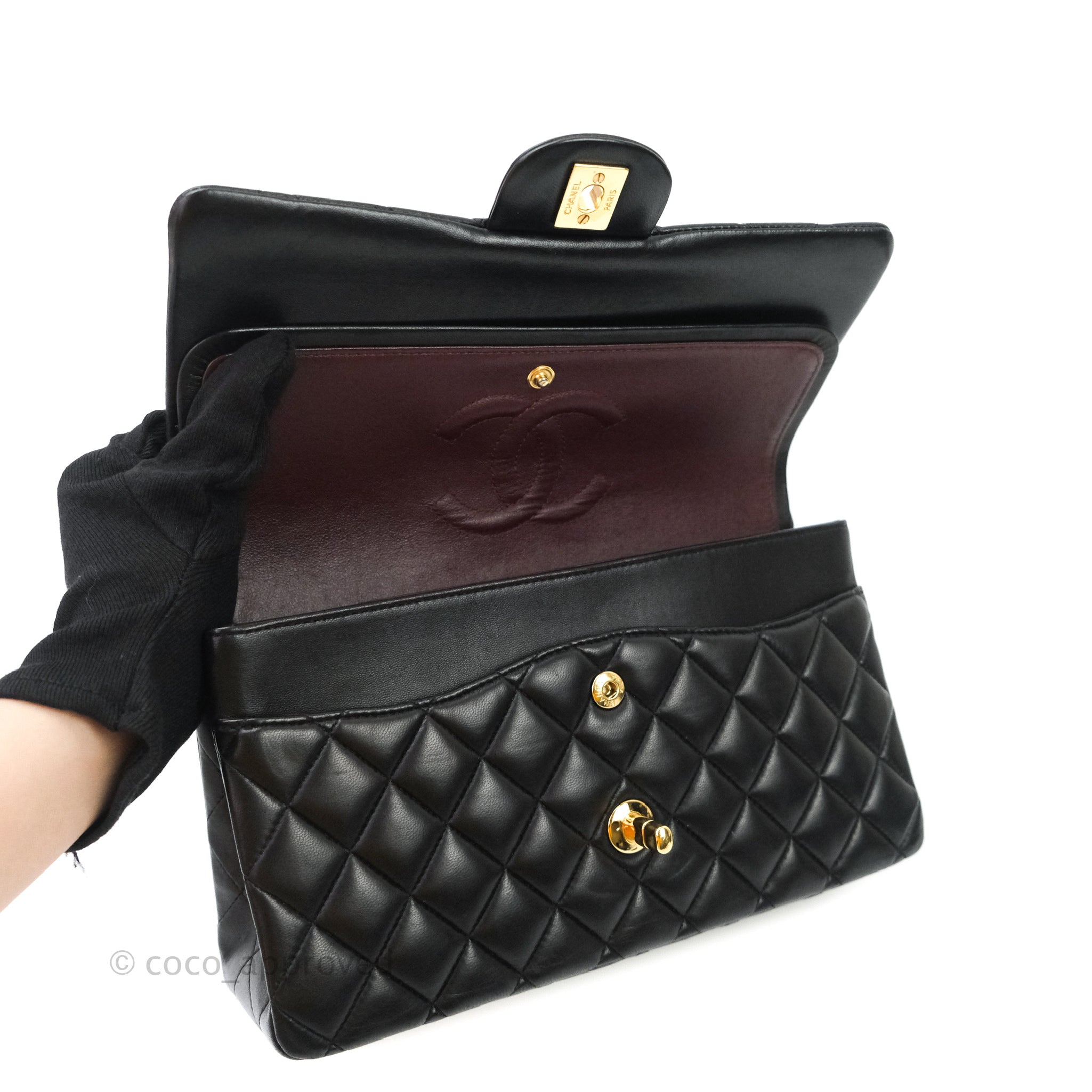 Chanel Classic Medium Double Flap Bag Black Lambskin Gold Hardware - Luxury Designer Handbag for Women, Perfect for Work, Evening Events & Special Occasions