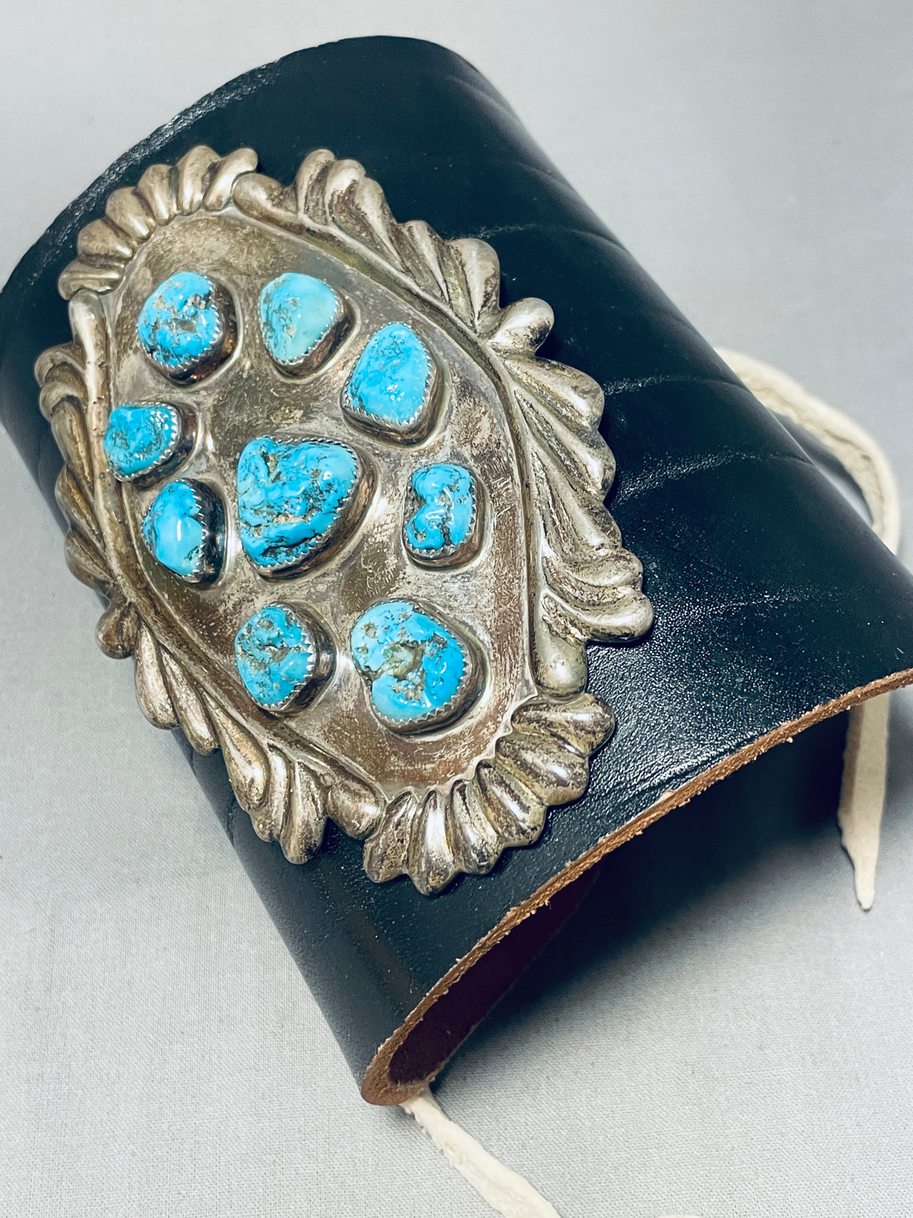 200 Grams Vintage Zuni Blue Gem Turquoise Sterling Silver Bow Guard - Authentic Native American Jewelry for Women & Men - Perfect for Weddings, Gifts & Boho Fashion