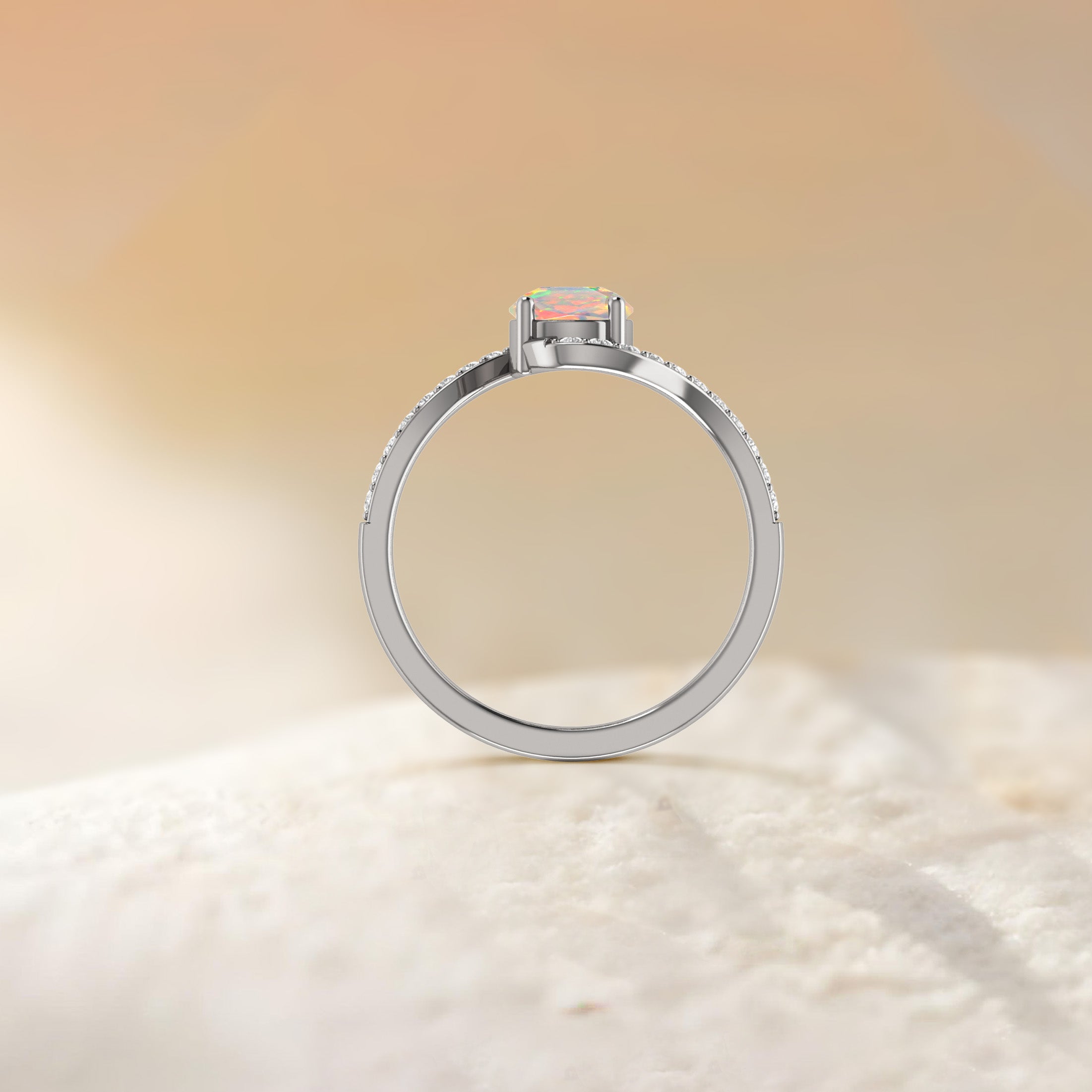 Natural White Opal & White Zircon Bypass Ring for Women - Elegant Sterling Silver Jewelry Gift for Her, Perfect for Anniversaries, Birthdays & Special Occasions