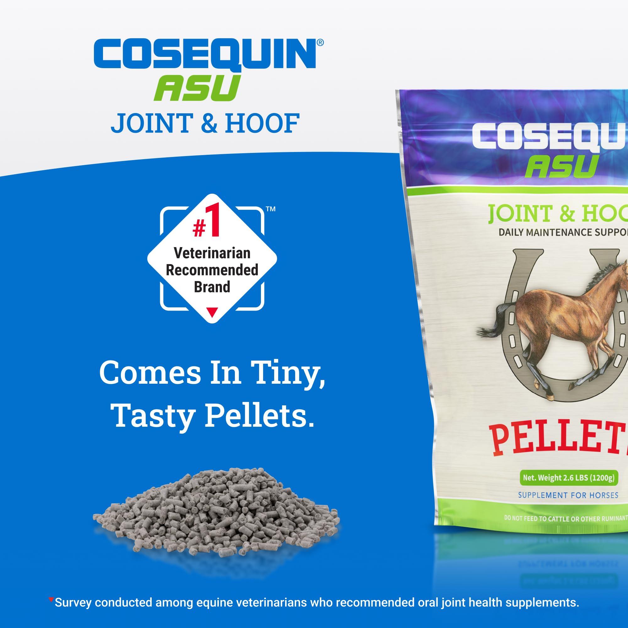 Nutramax Laboratories Cosequin ASU Joint & Hoof Pellets - Glucosamine, Chondroitin, MSM & Biotin Supplement for Horse Joint Health (1200g) - Supports Mobility & Hoof Strength for Active & Senior Horses