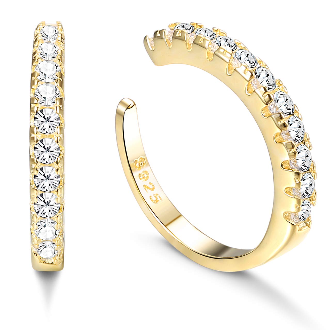 925 Sterling Silver CZ Pave Ear Cuffs - Small Hoop Huggie Earrings for Women - Cubic Zirconia Non-Piercing Clip On Earrings - Perfect for Parties, Weddings & Everyday Wear