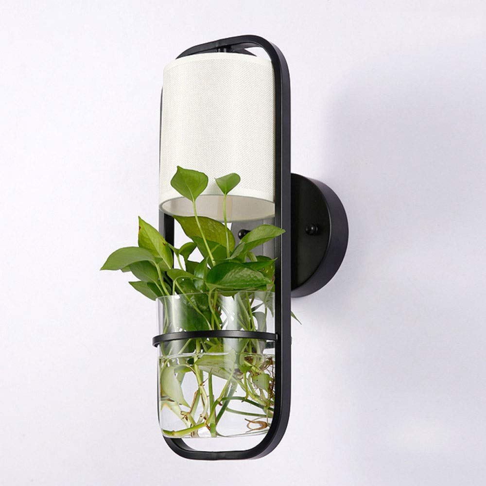 Modern Wrought Iron Wall Mount Lamp with Fabric Lampshade - 40W Glass Wall Light for Living Room, Bedroom & Hallway - Perfect for Bedside Lighting, Balcony, Corridor & Staircase Decor