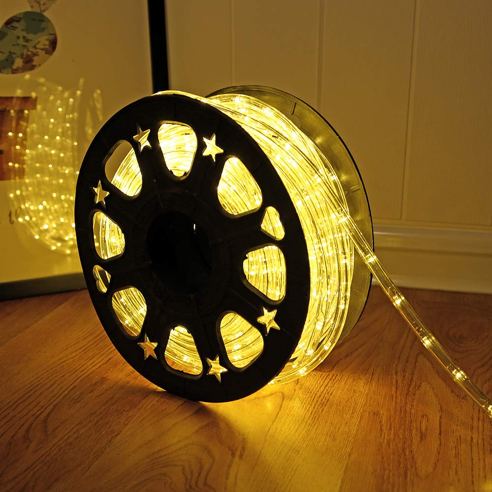 50ft 360 LED Waterproof Rope Lights - Connectable 110V Indoor/Outdoor String Lights for Deck, Patio, Pool, Backyard, Camping, Bedroom & Christmas Decor - Warm White Lighting for Parties, Weddings & Landscape Design
