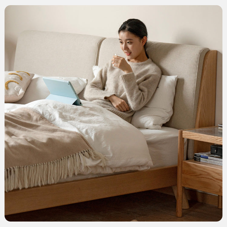 Solid Oak Wood Soft Bed Frame - Queen Size, Natural Wood Finish - Perfect for Master Bedrooms, Guest Rooms & Cozy Home Decor