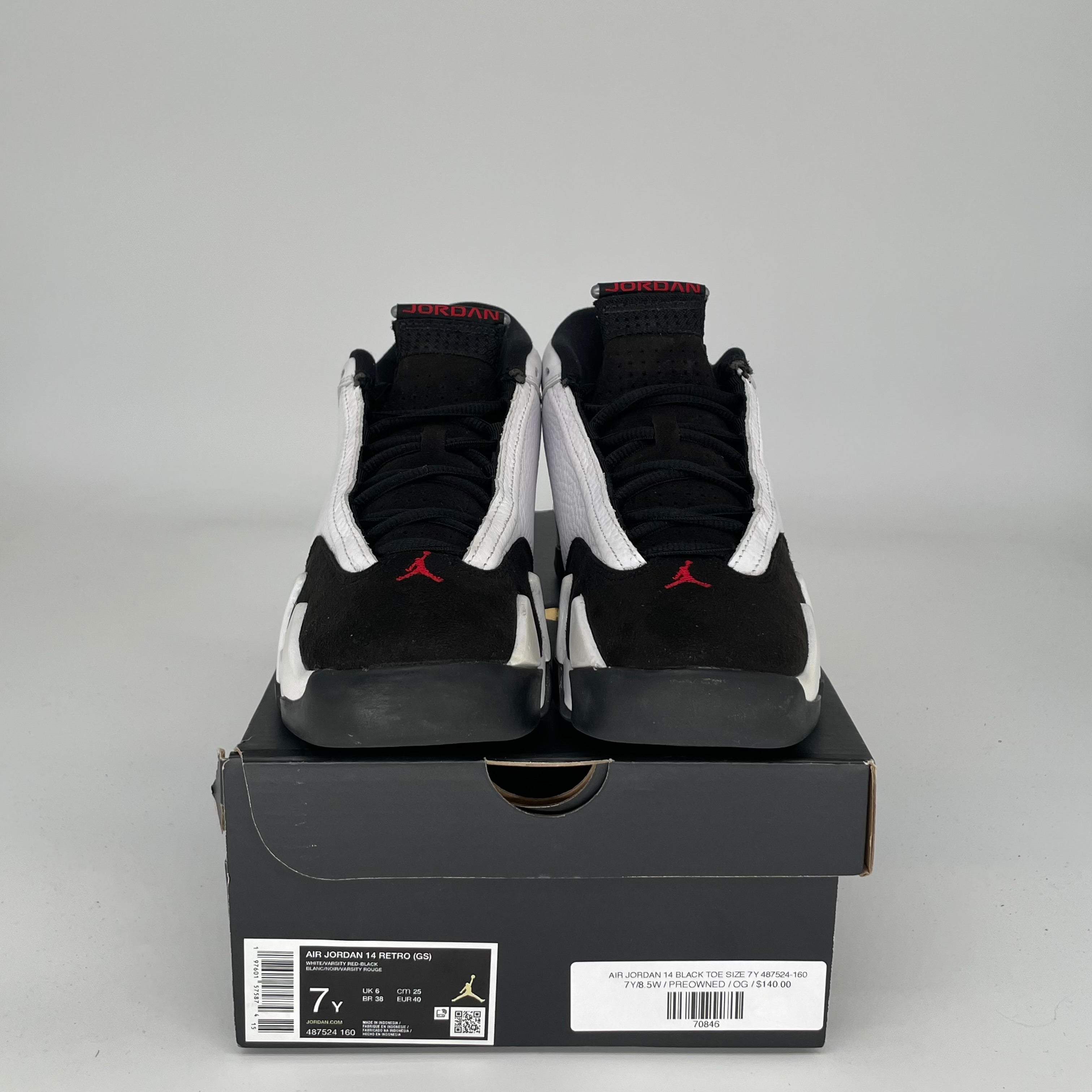 AIR JORDAN 14 Retro Black Toe Basketball Shoes - Size 7Y (487524-160) - Men's & Kids' Sneakers for Sports & Streetwear Fashion
