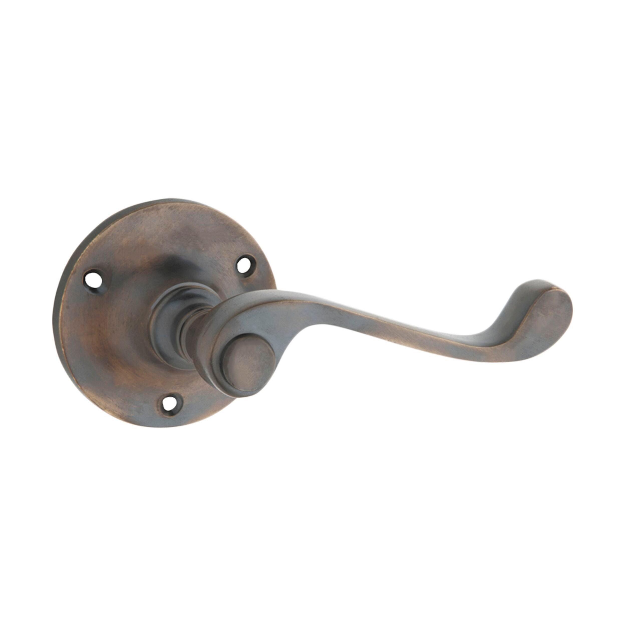 Antique Brass Milton Round Rose Door Lever Pair - 63mm Backset, 68mm Projection - Vintage Style Door Handle for Interior & Exterior Doors - Perfect for Home, Office, and Commercial Use