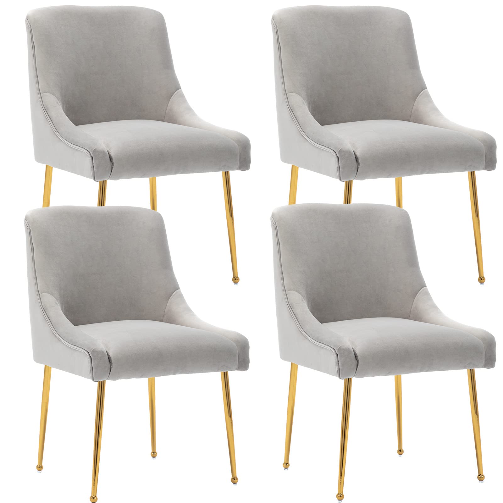 Guyou Grey Velvet Dining Chairs Set of 4 - Modern Upholstered Accent Chairs with Gold Metal Legs for Kitchen, Dining Room, Living Room & Bedroom - Soft Velvet Fabric & Sturdy Frame - Perfect for Dinner Parties, Home Decor & Small Spaces (Grey)