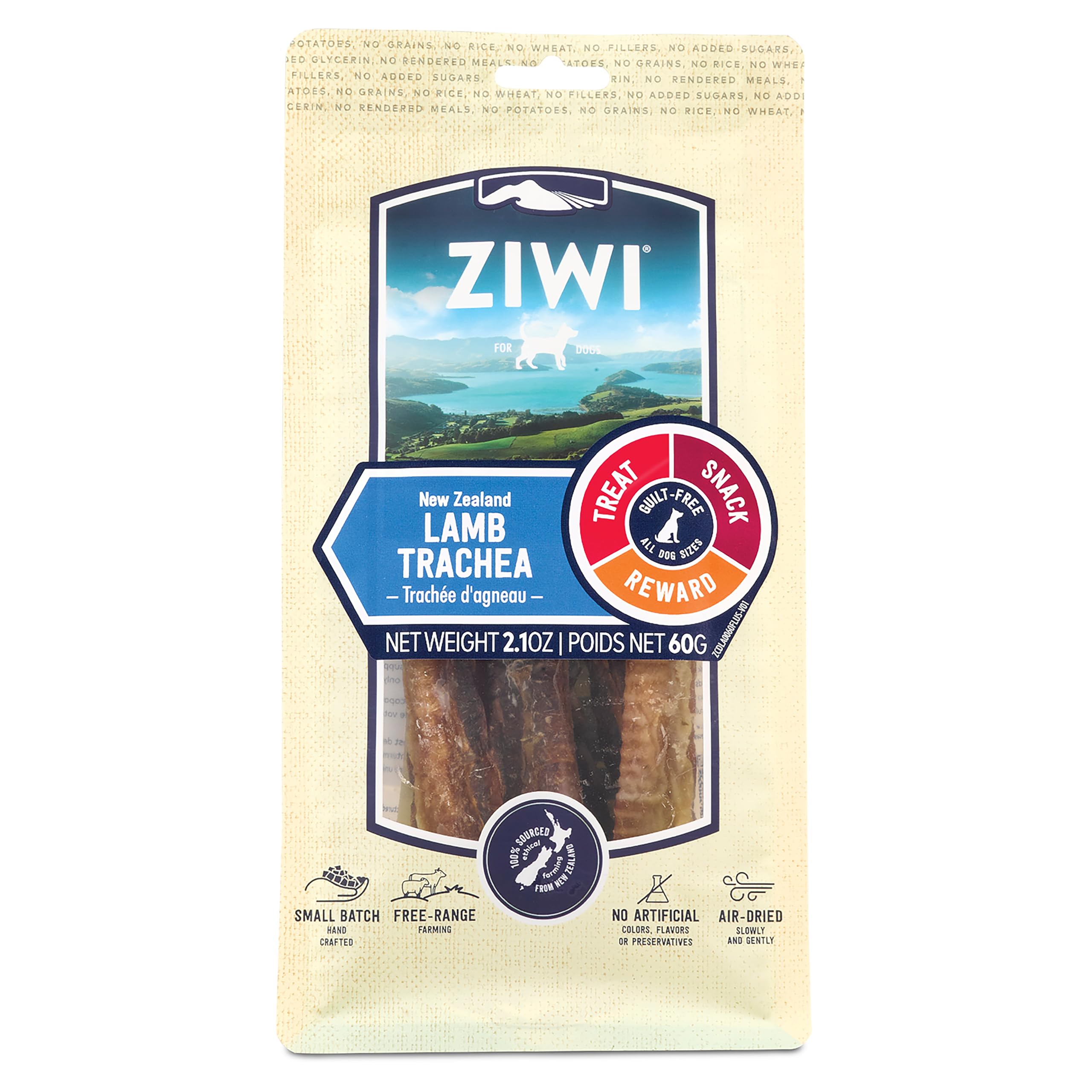 ZIWI Premium Air-Dried Lamb Trachea Dog Treats - All Natural, Grain-Free, Single Protein, High-Value Training Rewards & Chews for Dogs - 2.1oz Pack - Perfect for Training, Dental Health & Anxious Pets