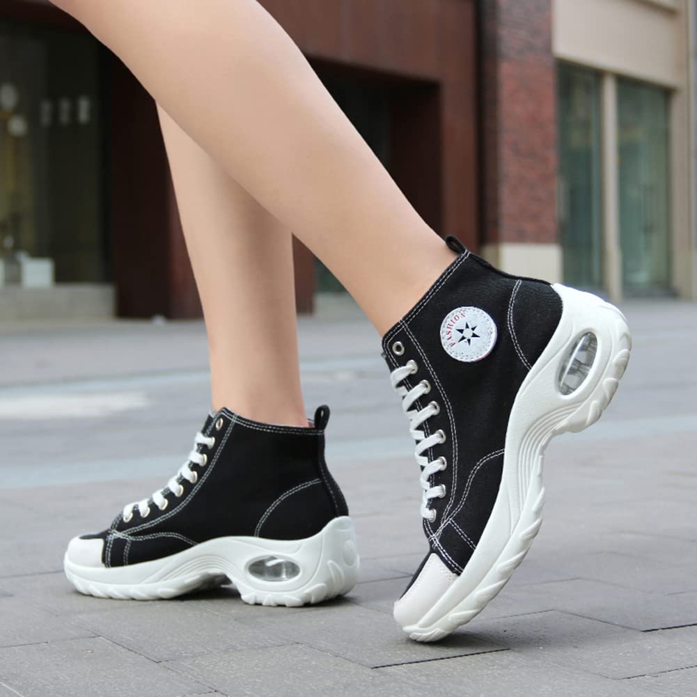 MAUGELY Women's High Top Sneakers - Fashion Canvas Shoes with Heightened Sole for Casual Wear & Sports | Perfect for Running, Gym, and Street Style Outfits