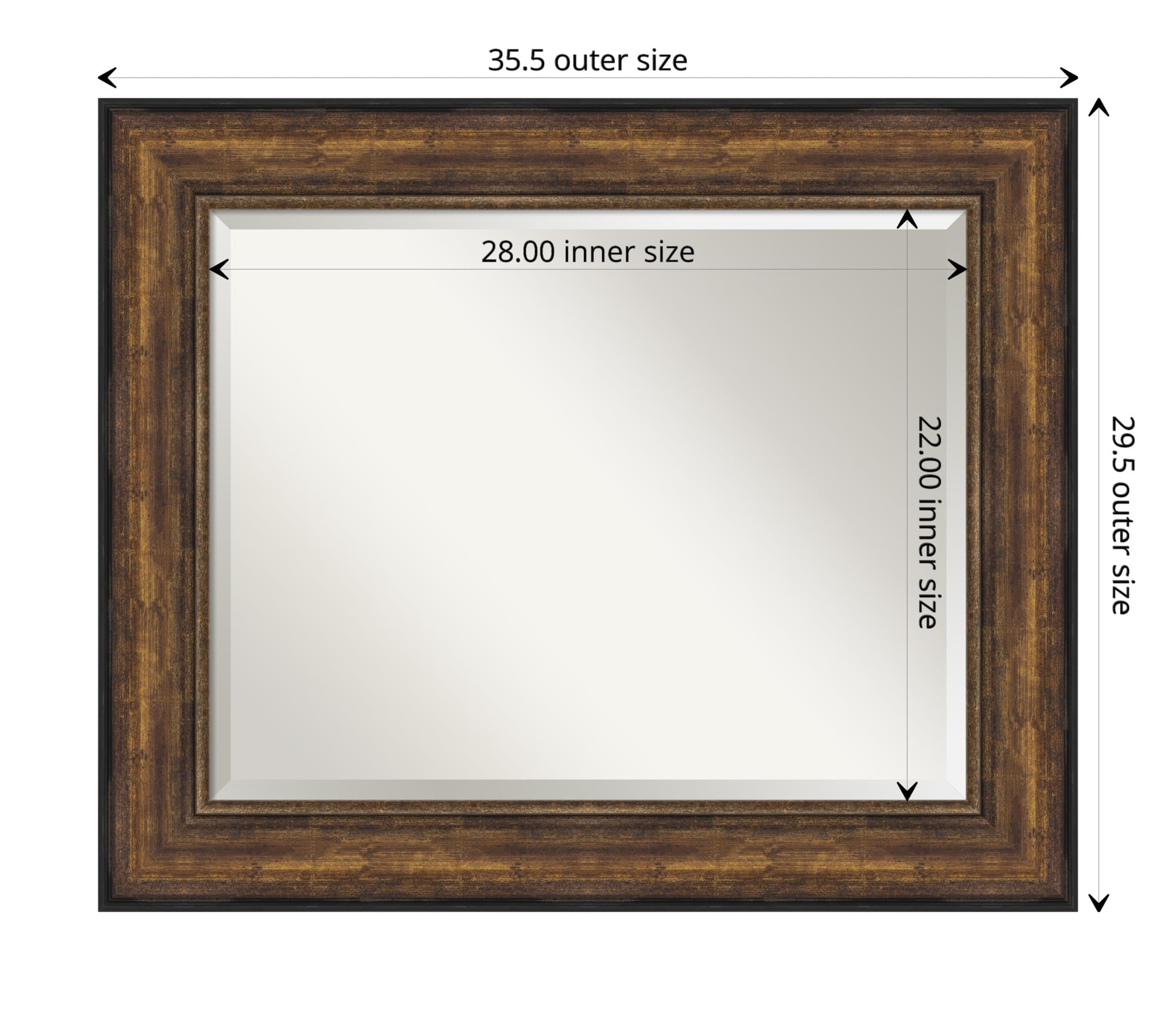 Amanti Art 30x36 Inch Bronze Wall Mirror - Large Traditional Framed Rectangle Bathroom & Living Room Decor with Beveled Edge - Hangs Horizontally or Vertically - Perfect for Bedroom, Entryway, and Ballroom Wall Decor