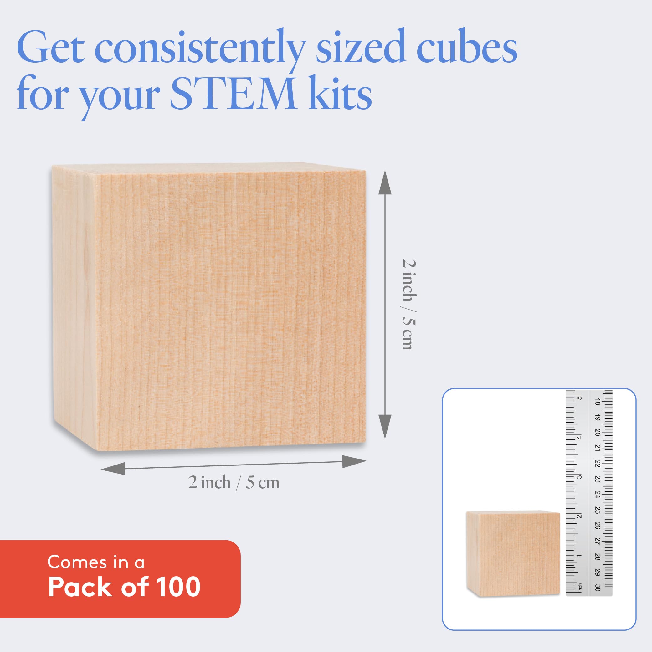 2-inch DIY Wood Cubes - Pack of 100 Small Natural Wooden Blocks for Baby Showers, STEM Toys, Building Crafts, and Blank Wooden Dice | Perfect for Baby Gifts, Educational Play, and DIY Projects - by Woodpeckers