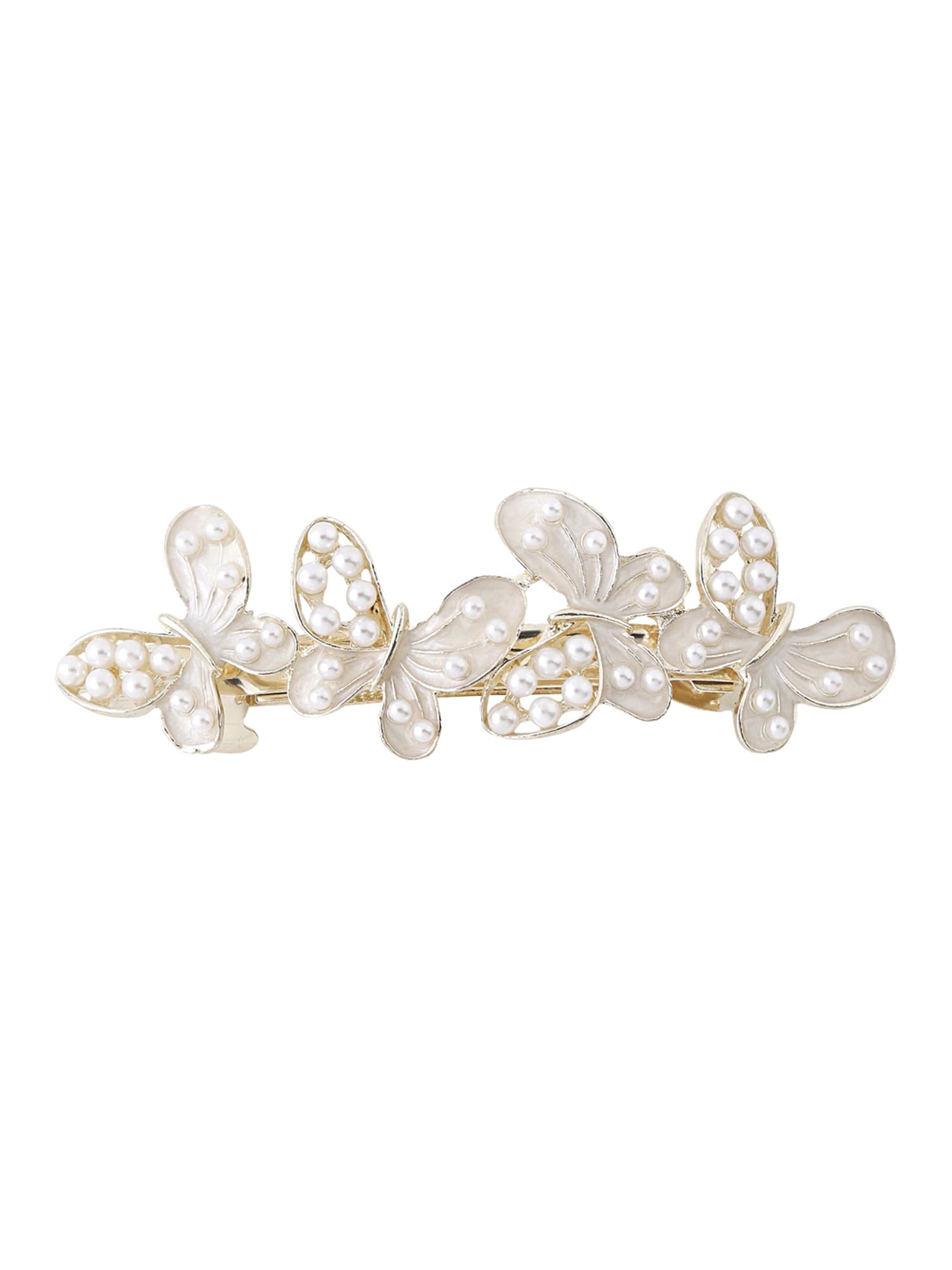 Elegant Yellow Butterfly Hair Clips with White Pearls - French Barrette Hair Accessories for Women & Girls | Perfect for Weddings, Parties & Everyday Style | Gift Idea for Her