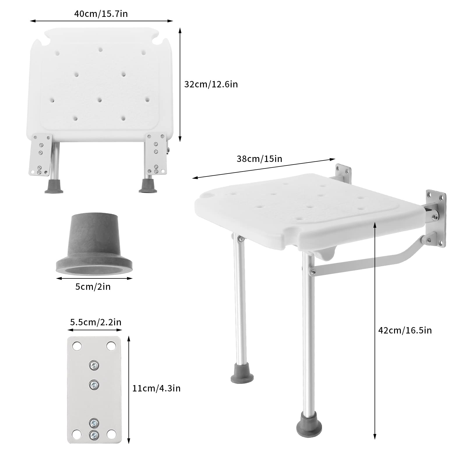 Foldable Wall-Mounted Steel Shower Stool with Non-Slip Rubber Feet - Adjustable Bath Seat for Elderly & Disabled - Perfect for Small Bathrooms, Assisted Living & Spa Relaxation